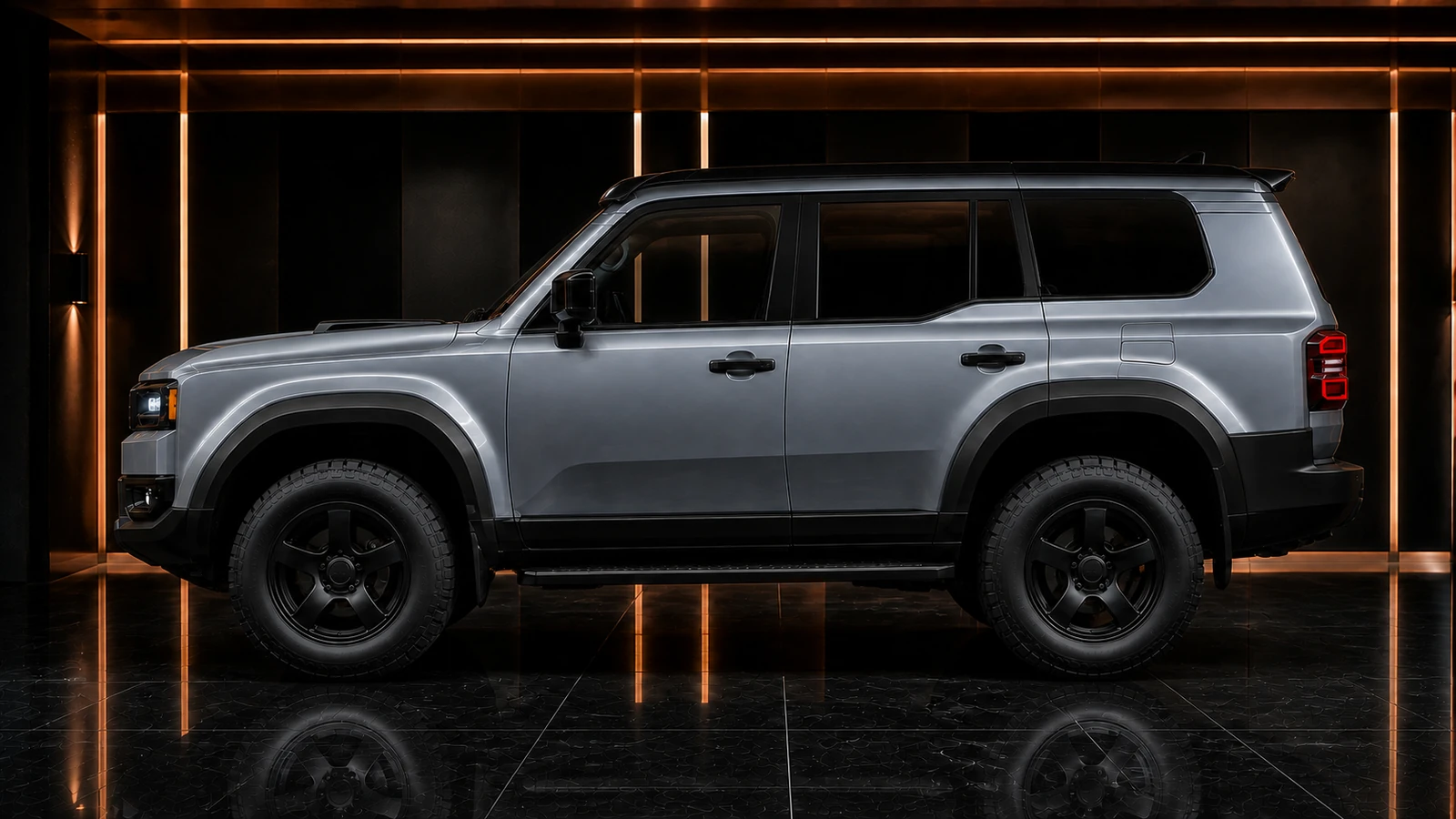 Toyota Land Cruiser 250 SPORT 35mm square-headlamp hitch-ready complete side profile AI concept visual