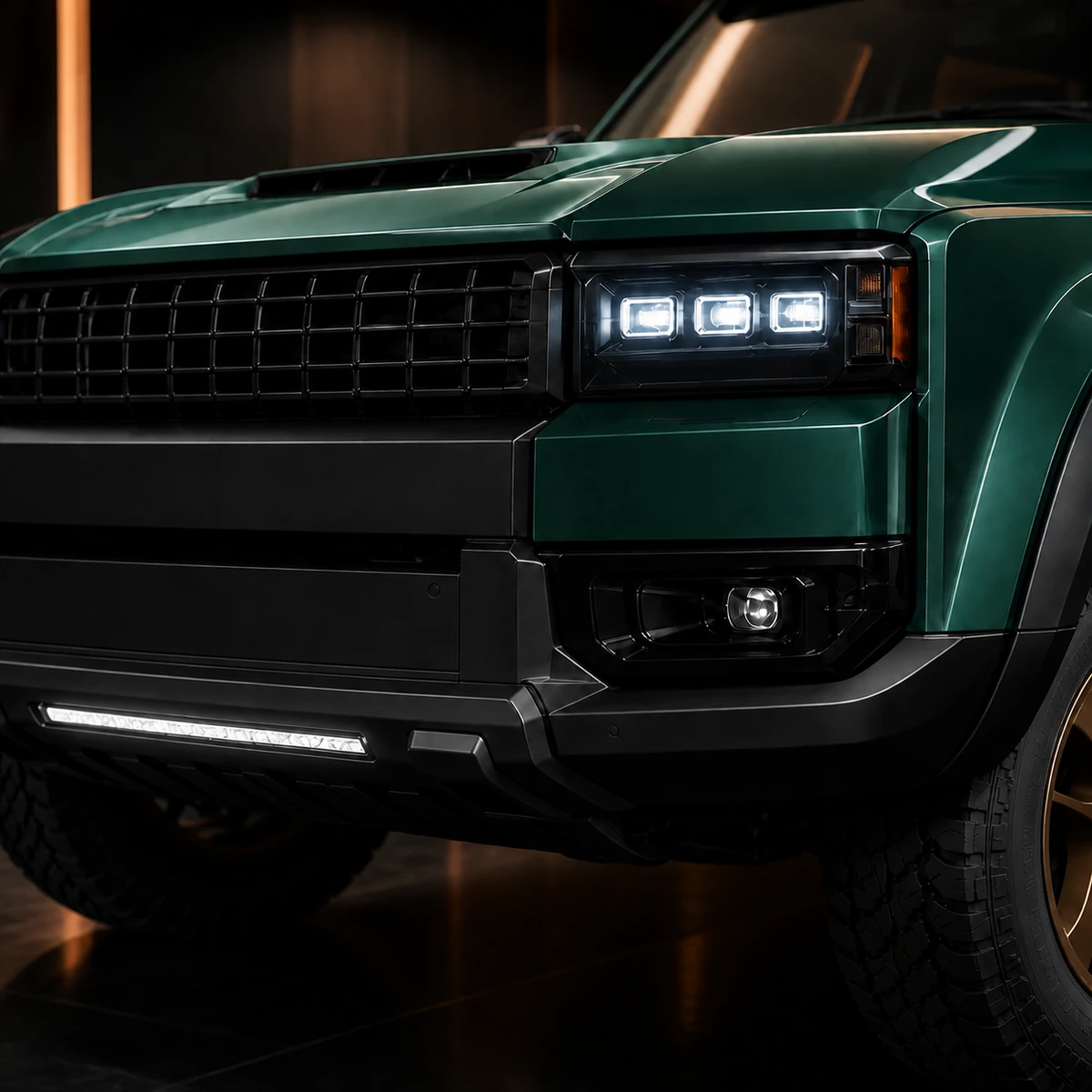 Toyota Land Cruiser 250 SPORT square headlamp and front bumper AI concept detail