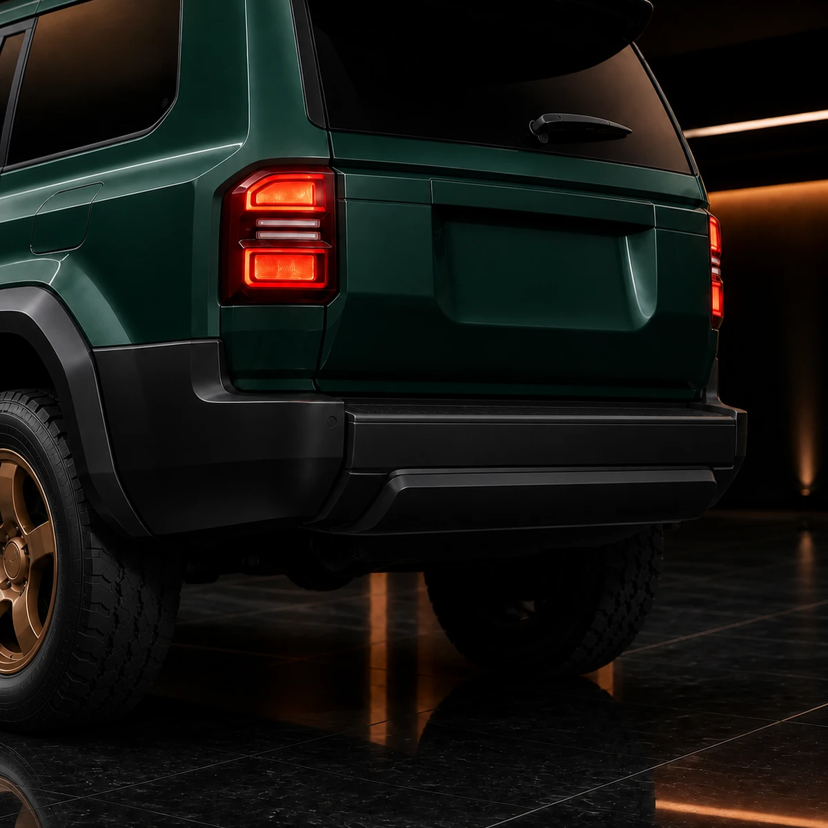 Toyota Land Cruiser 250 SPORT closed no-hitch rear garnish and wing AI concept detail