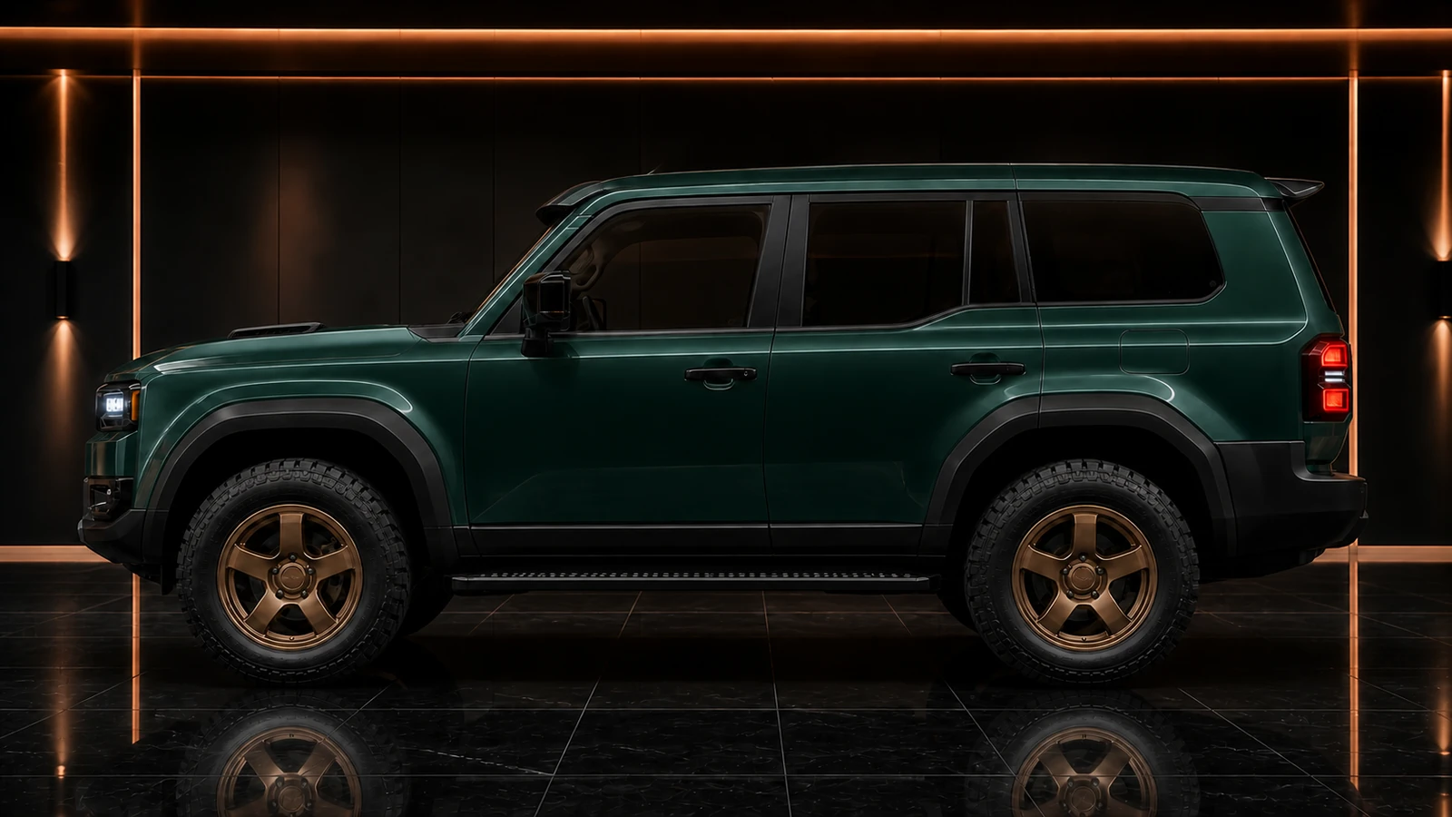 Toyota Land Cruiser 250 SPORT 35mm square-headlamp no-hitch complete side profile AI concept visual