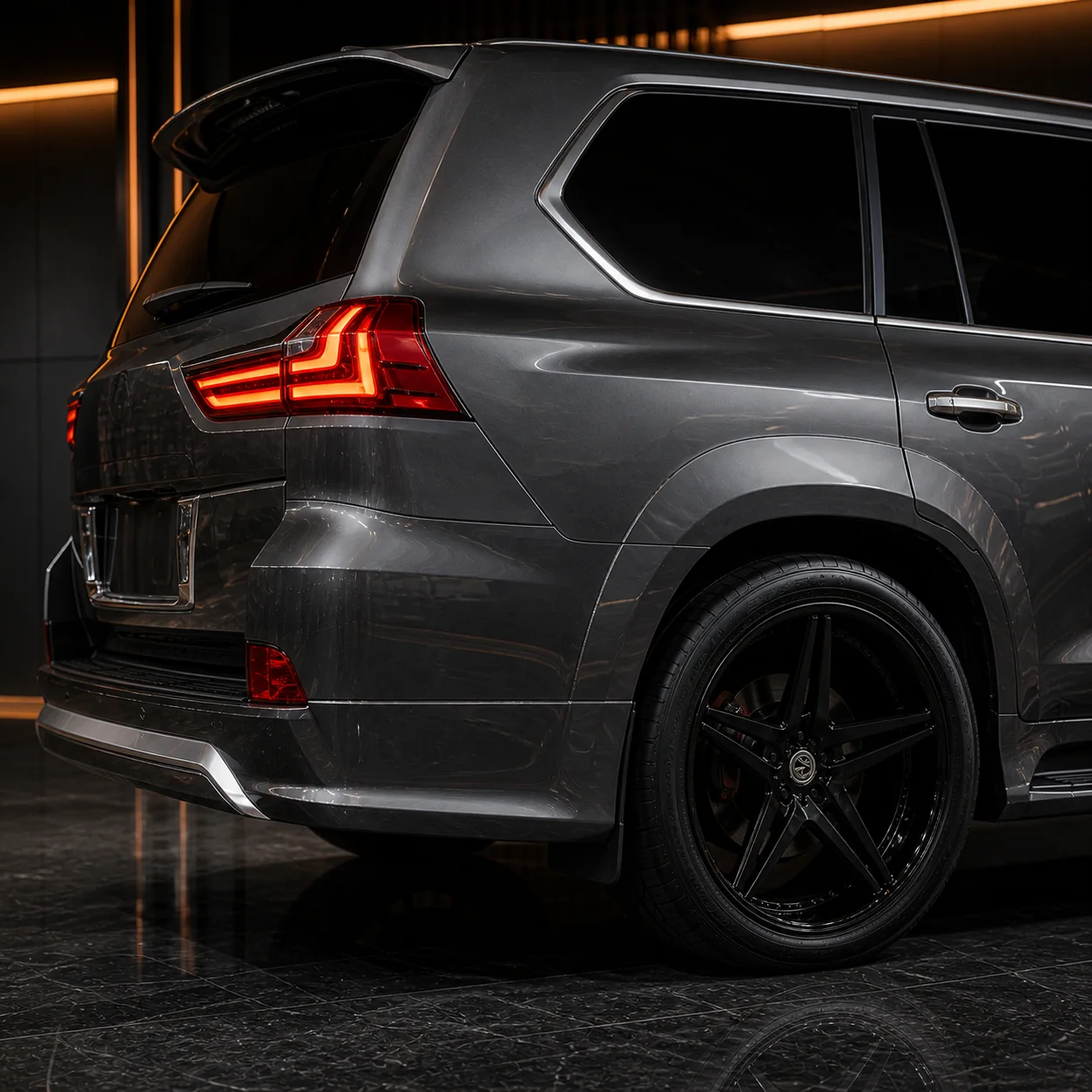 Lexus LX570 factory aero-compatible rear wide-fender and gate-spoiler AI concept detail