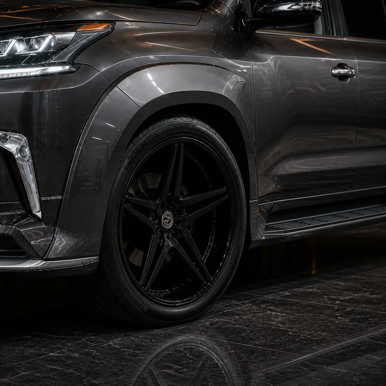 Lexus LX570 factory aero-compatible wheel, wide fender and running-board AI concept detail