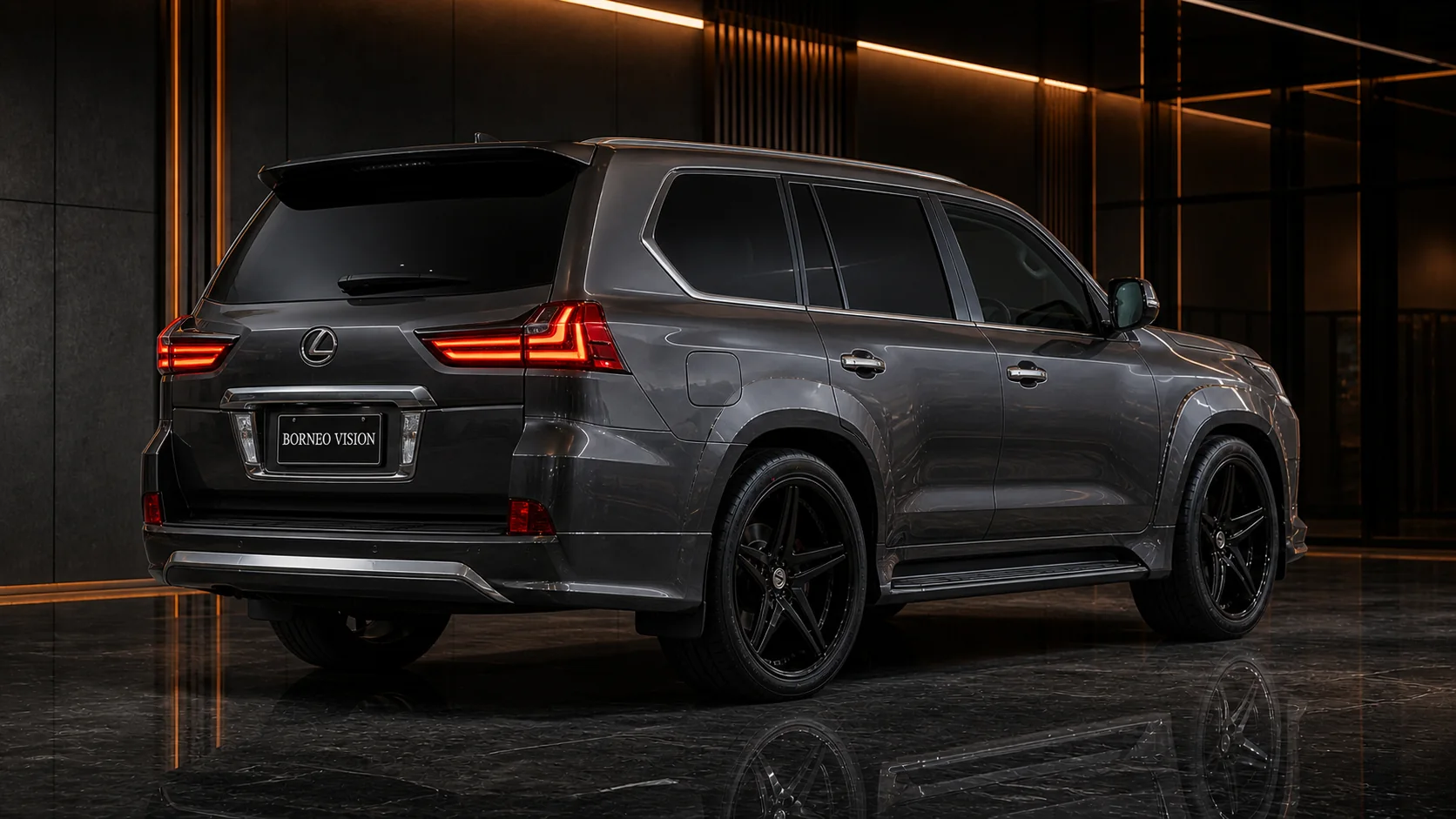 Lexus LX570 factory aero-compatible wide-fender rear three-quarter AI concept visual