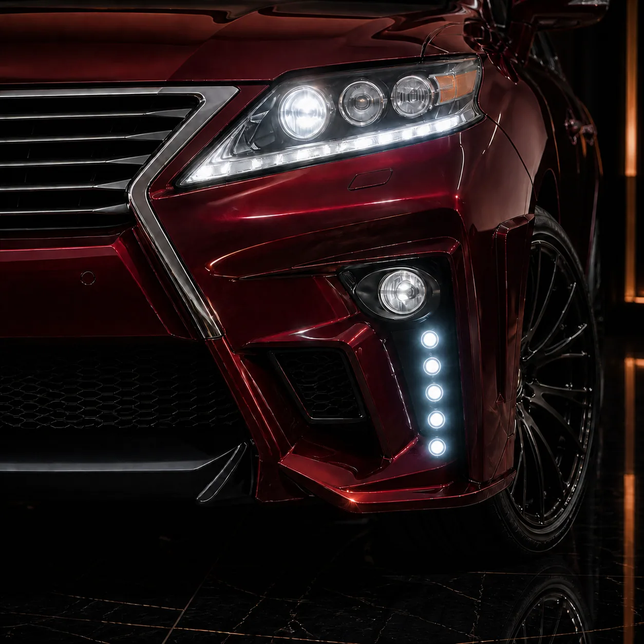 Lexus RX GT front bumper and five-point LED AI concept detail