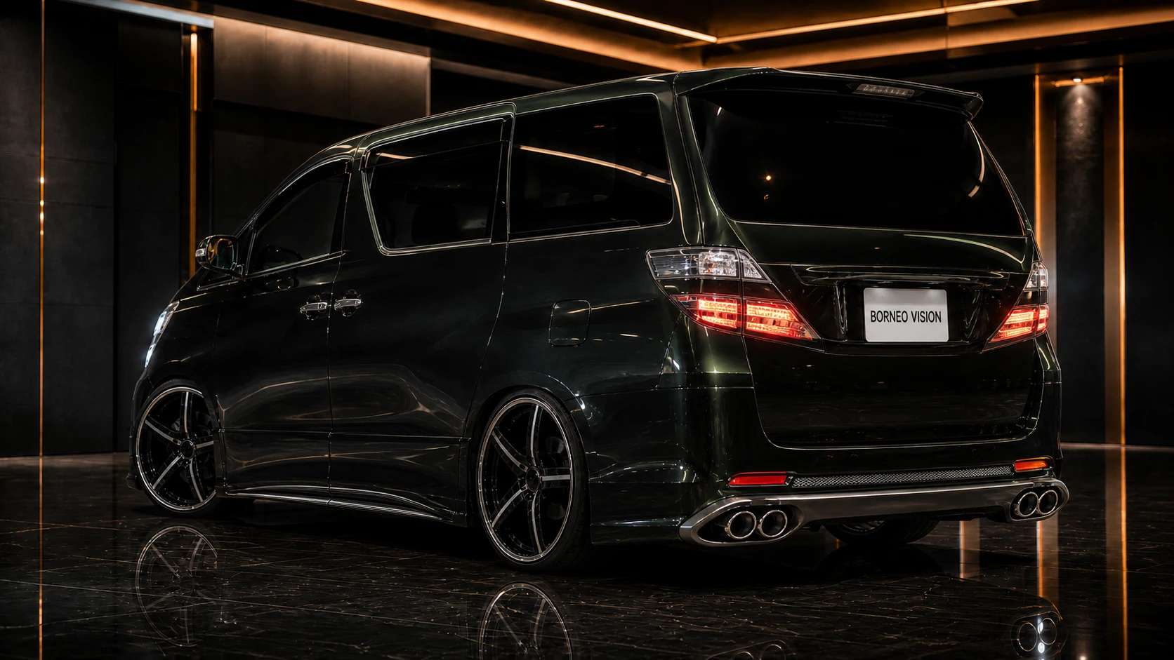 Deep Emerald Toyota Vellfire 20 early Grand Tourer Type II D-class quad rear AI concept visual