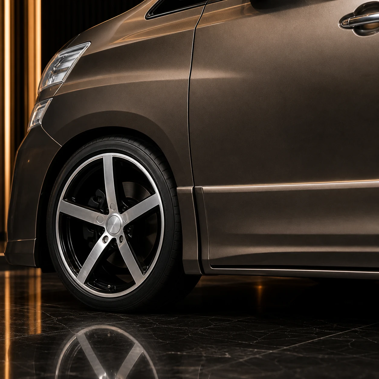 Toyota Vellfire 20 early blank-centre wheel arch and Z-grade side-step AI concept detail