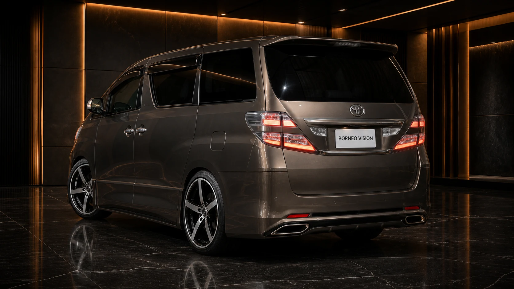 Graphite Bronze Toyota Vellfire 20 early Type I capped-finisher rear-bumper AI concept visual