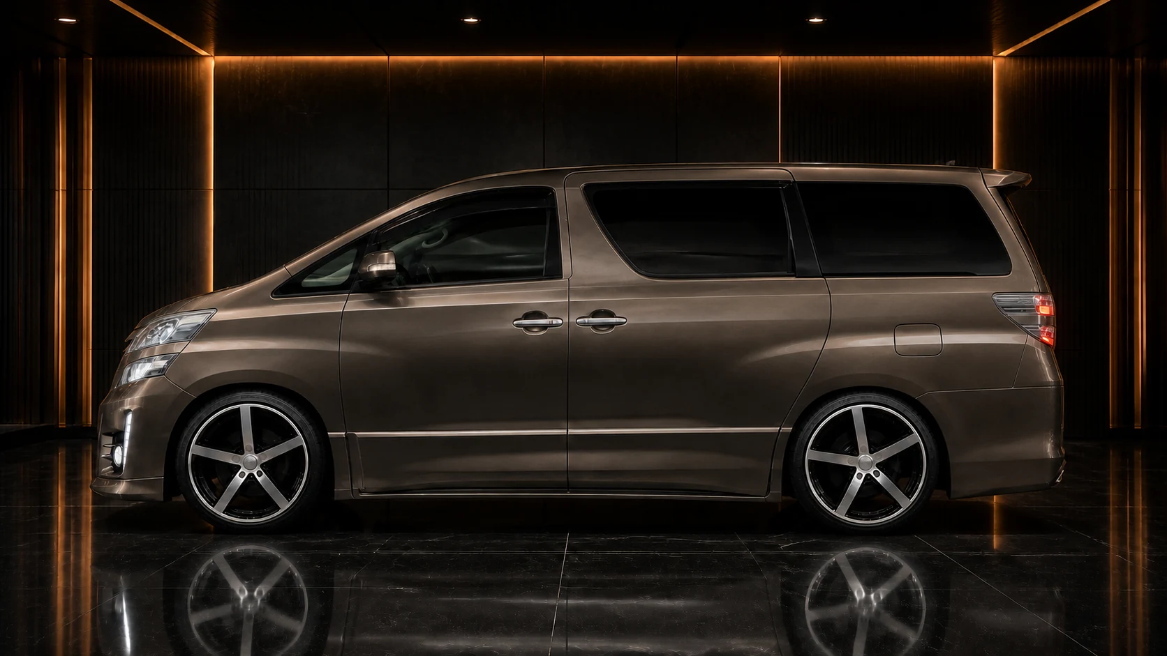 Graphite Bronze Toyota Vellfire 20 early Z-grade side-step AI concept visual