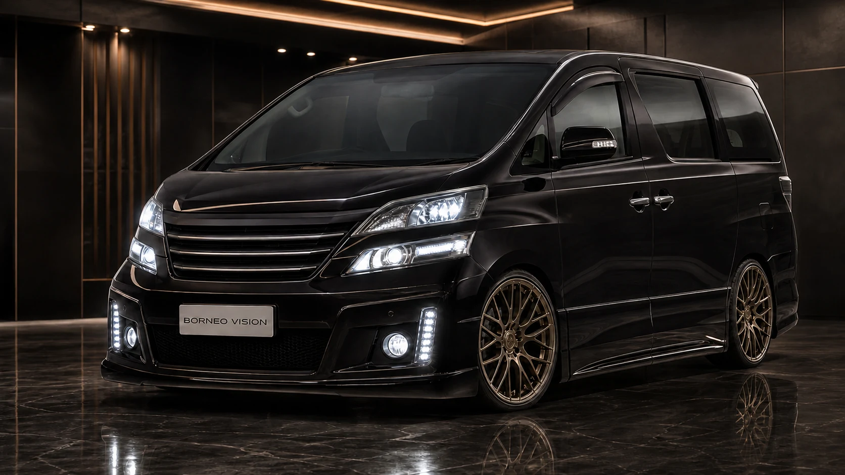 Black Cherry Toyota Vellfire 20 early Type II quad-outlet full-bumper combination front AI concept visual