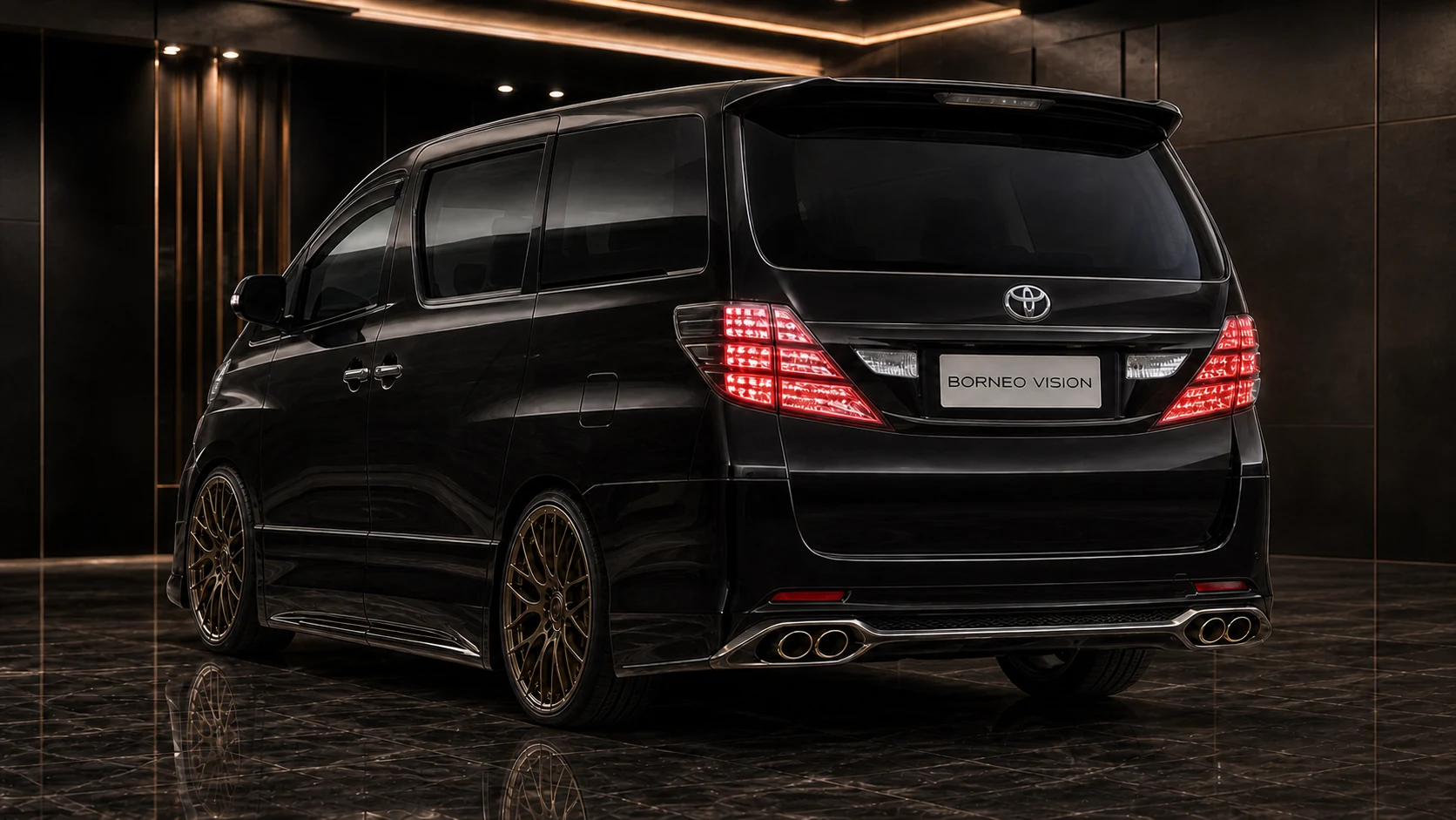 Black Cherry Toyota Vellfire 20 early Type II D-class quad-outlet rear-bumper AI concept visual