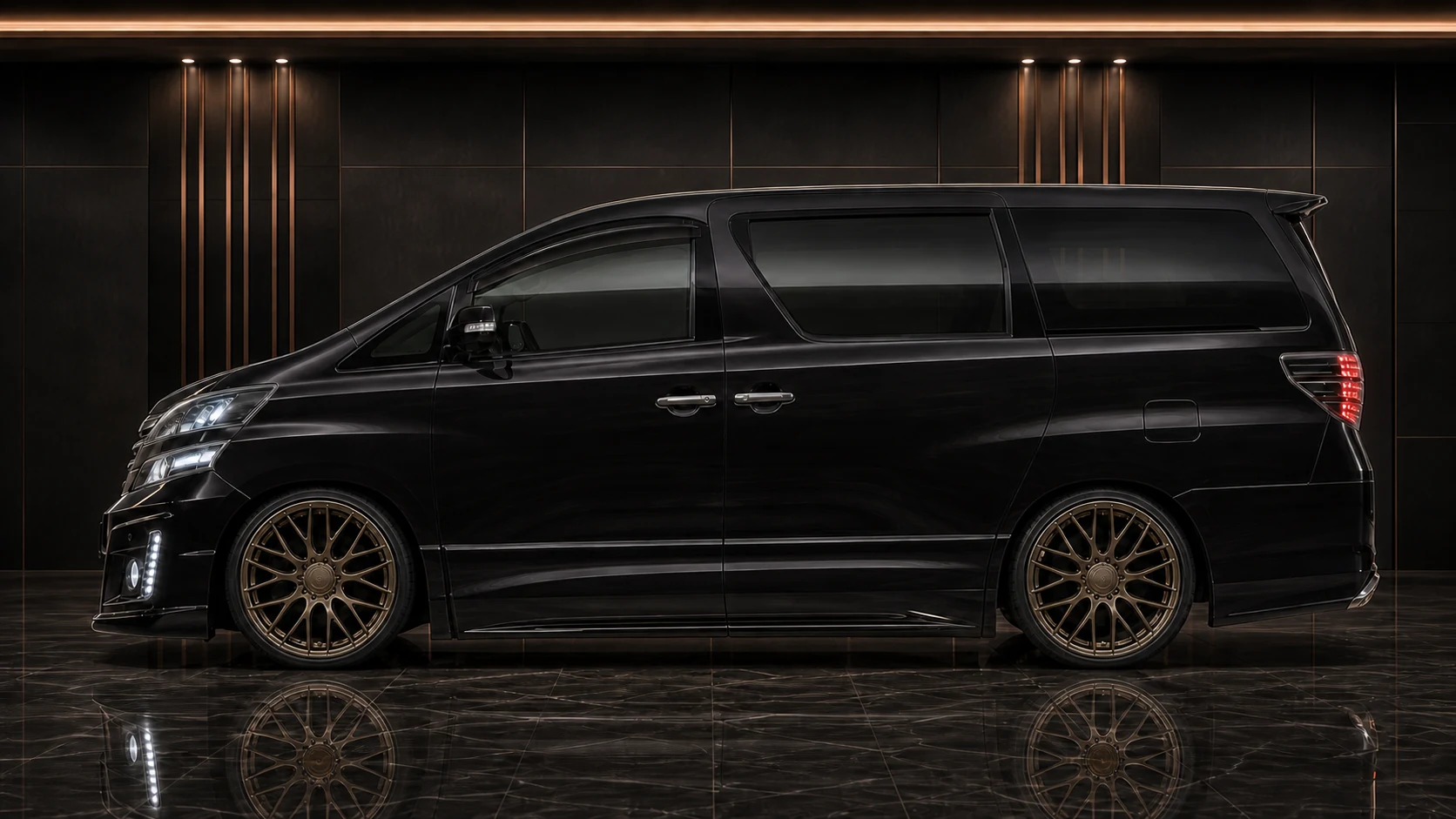 Black Cherry Toyota Vellfire 20 early Type II Z-grade side-step AI concept visual