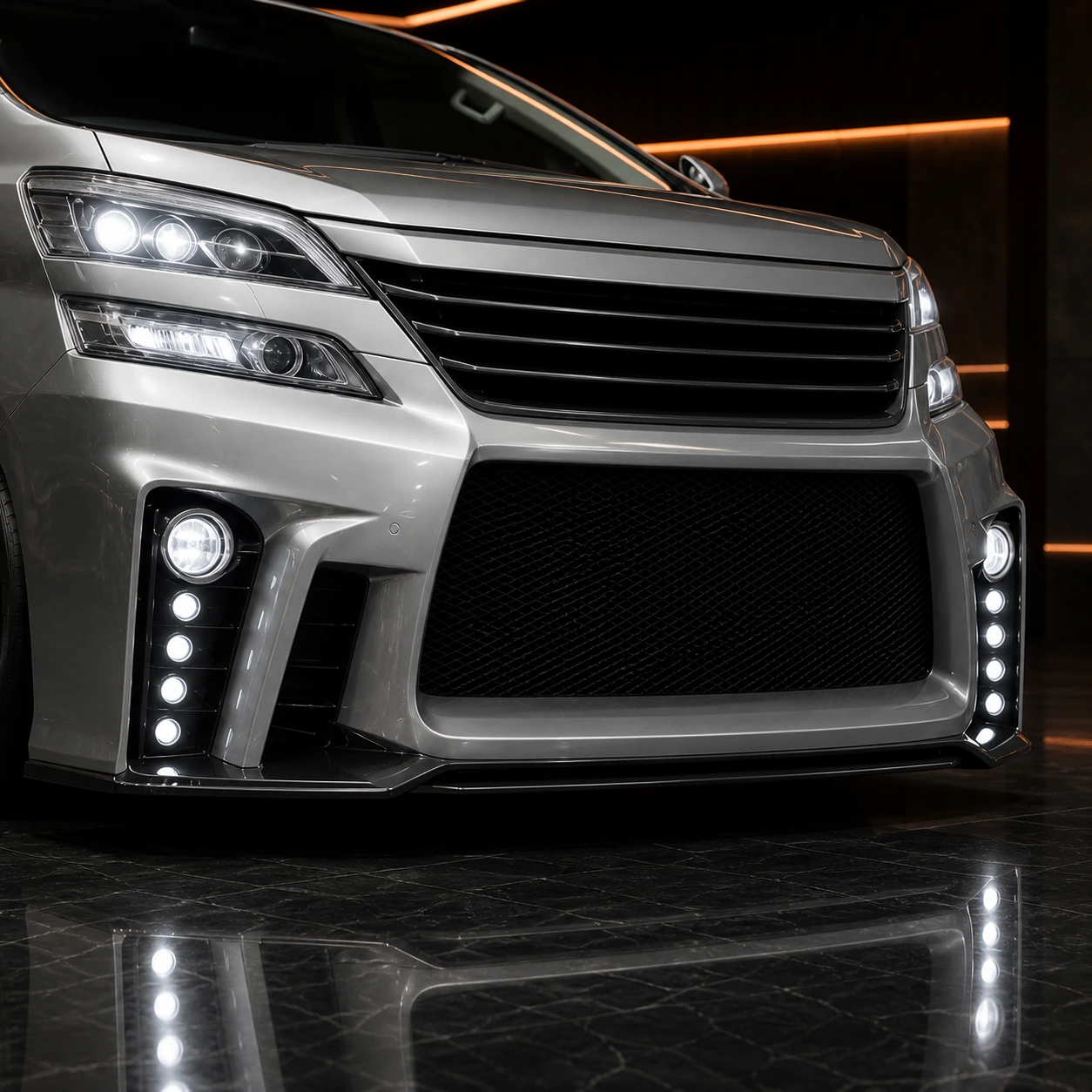 Toyota Vellfire 20 late round-fog and five-LED GT front bumper AI concept detail