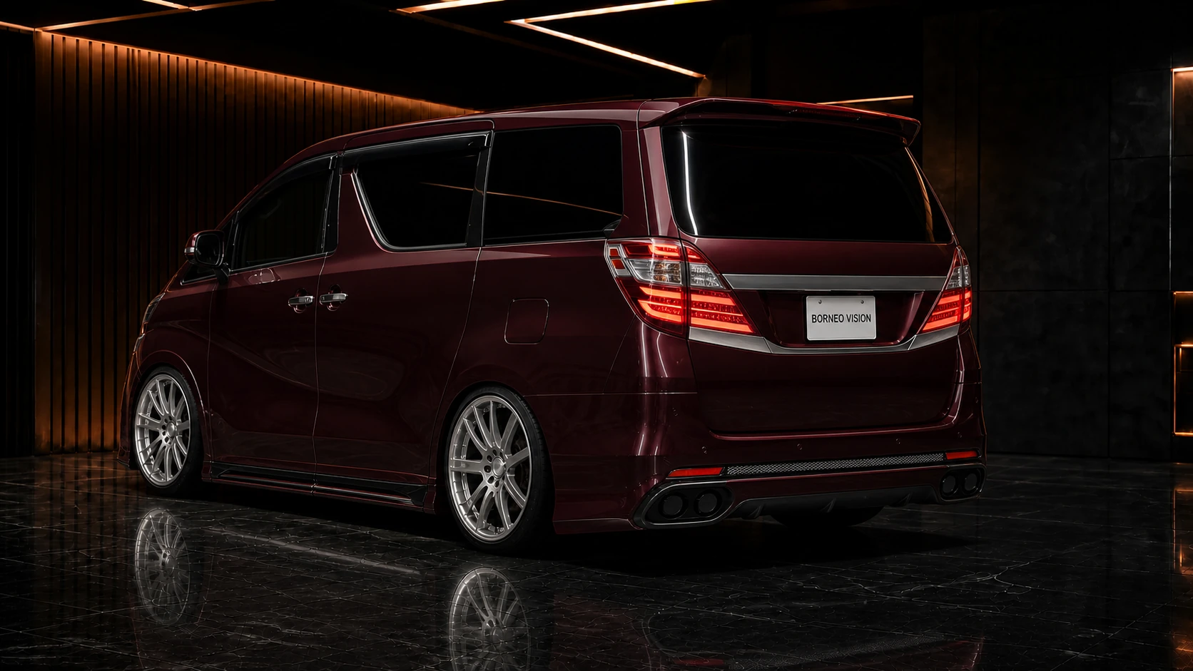 Deep Burgundy Toyota Vellfire 20 late Type II four capped aperture AI concept visual