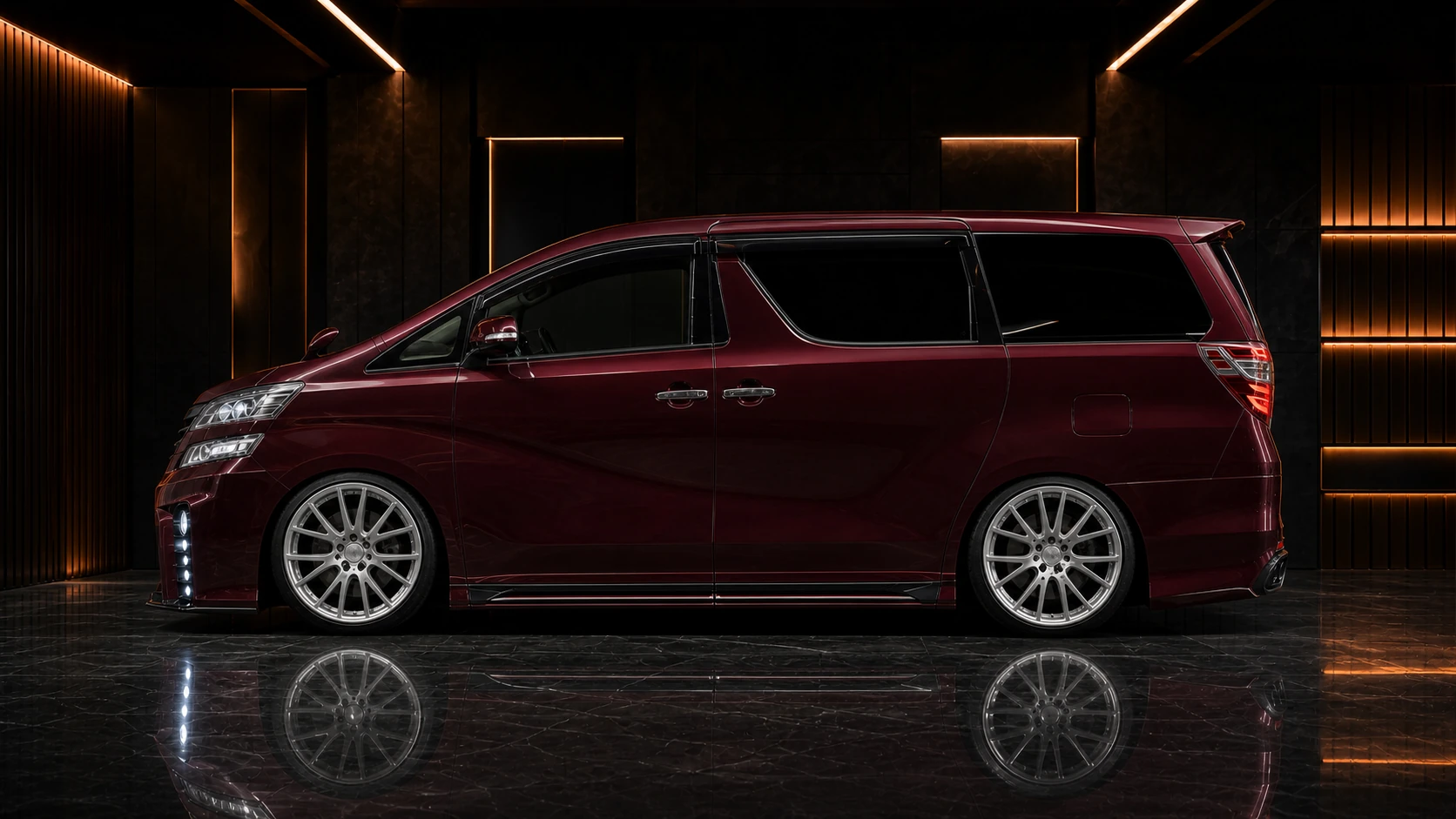 Deep Burgundy Toyota Vellfire 20 late Z-grade side-step AI concept visual