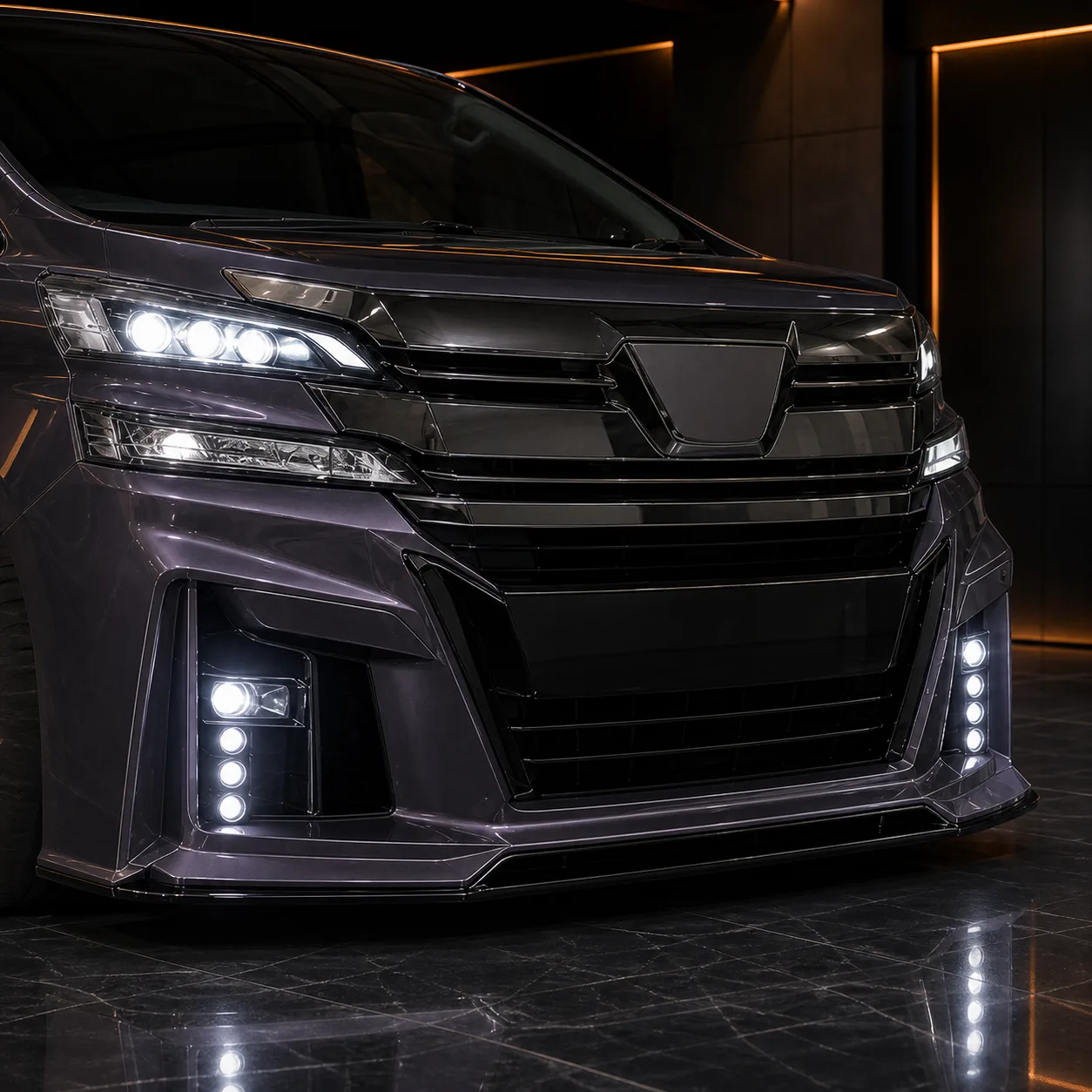 Toyota Vellfire 30 pre-facelift vertical fog and four-LED front bumper AI concept detail