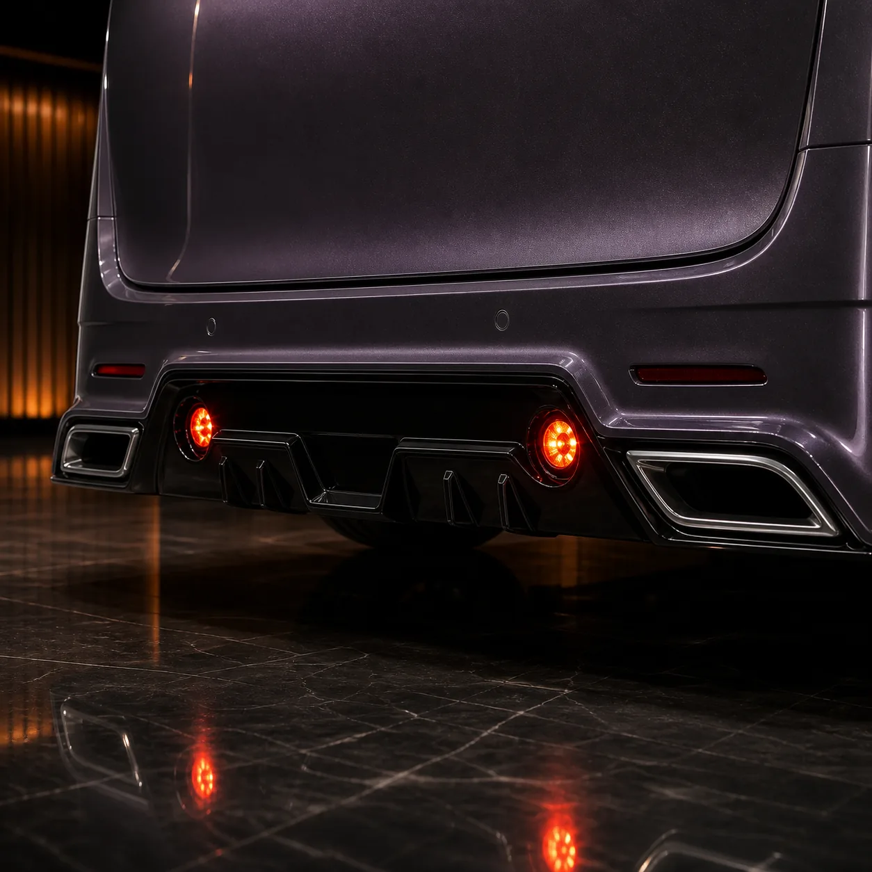 Toyota Vellfire 30 pre-facelift twin round back-fog A-line diffuser AI concept detail