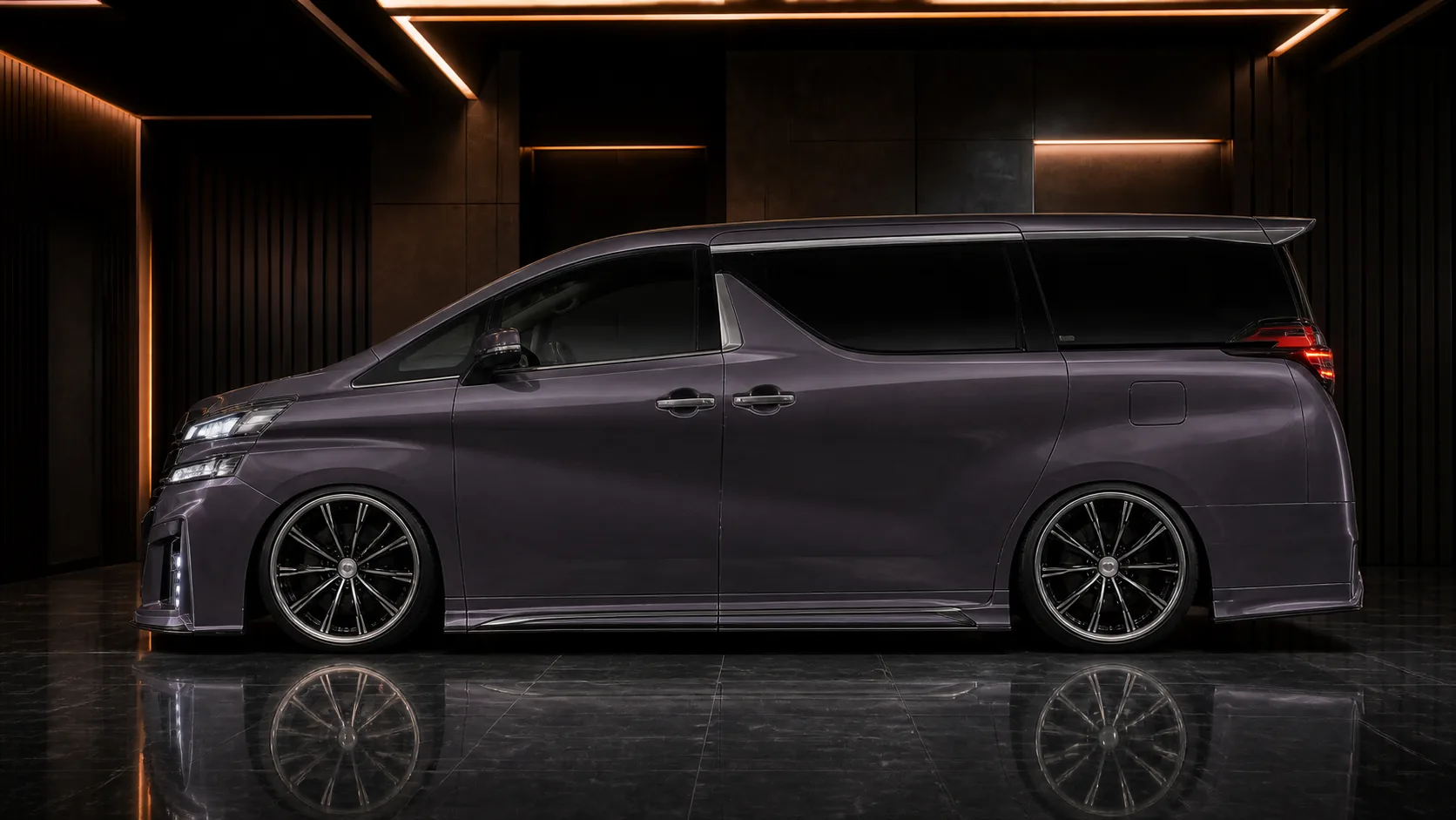 Titanium Violet-Grey Toyota Vellfire 30 pre-facelift six-piece side-step AI concept visual