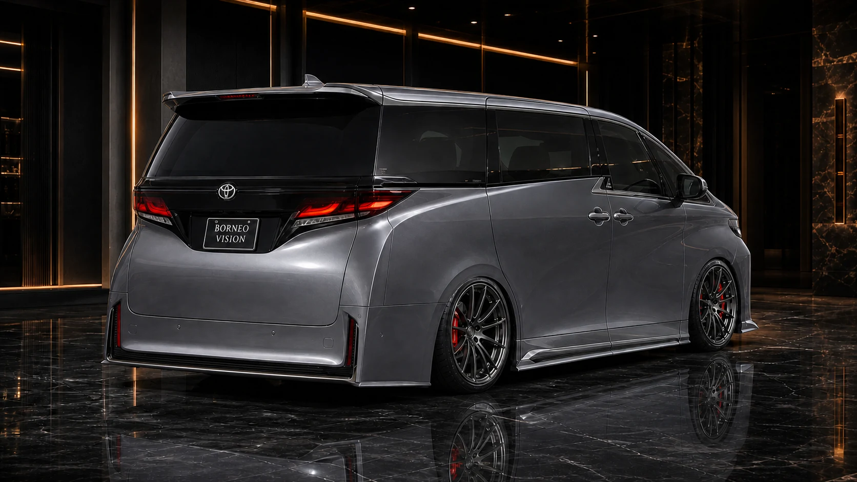 Toyota Vellfire 40 SPORT Complete Aero rear three-quarter AI concept visual