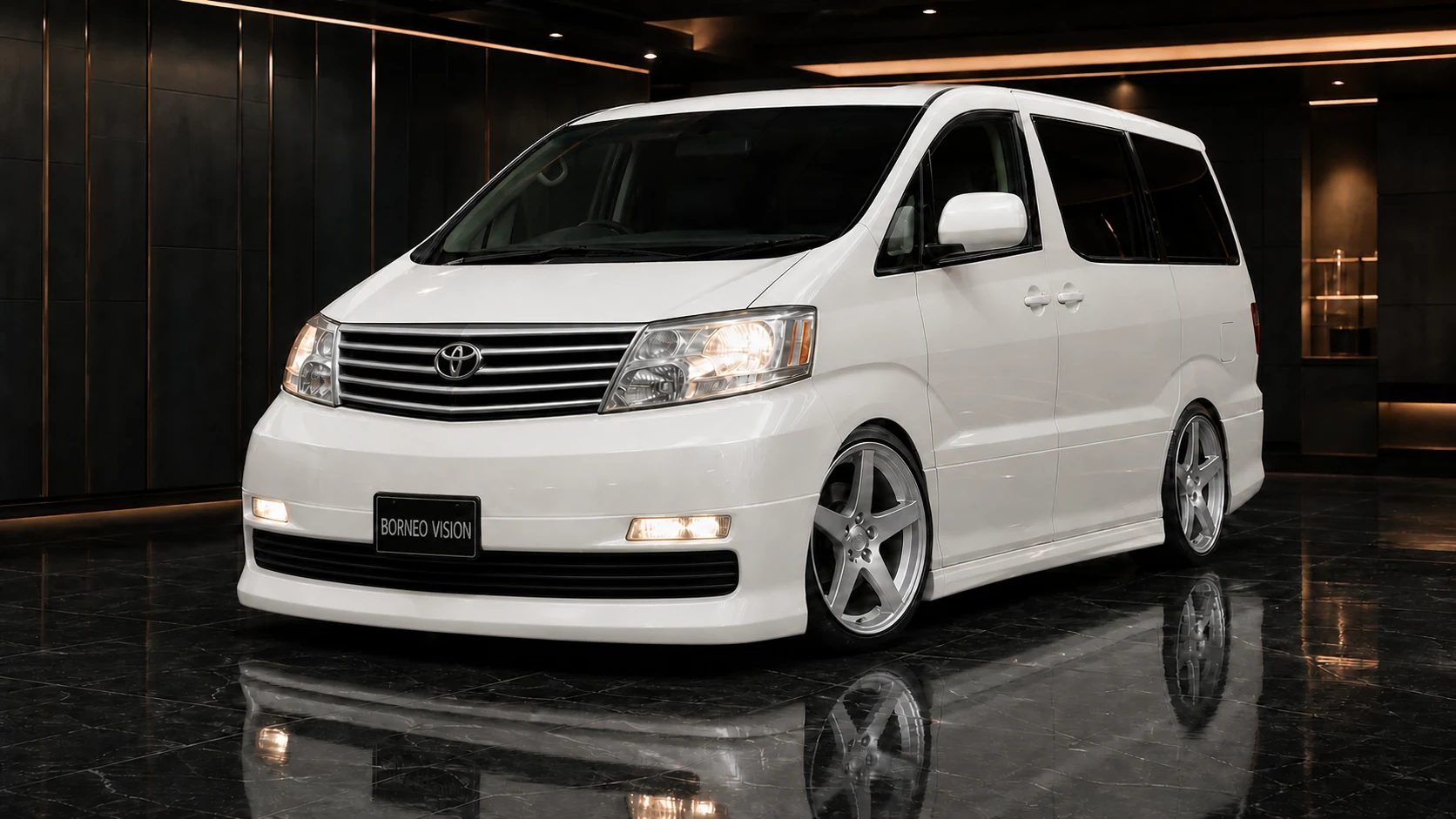 Executive Aero V1 — Toyota Alphard 10 MZ/AZ/MX/AX Pre-Facelift (2002–2005) — front three-quarter
