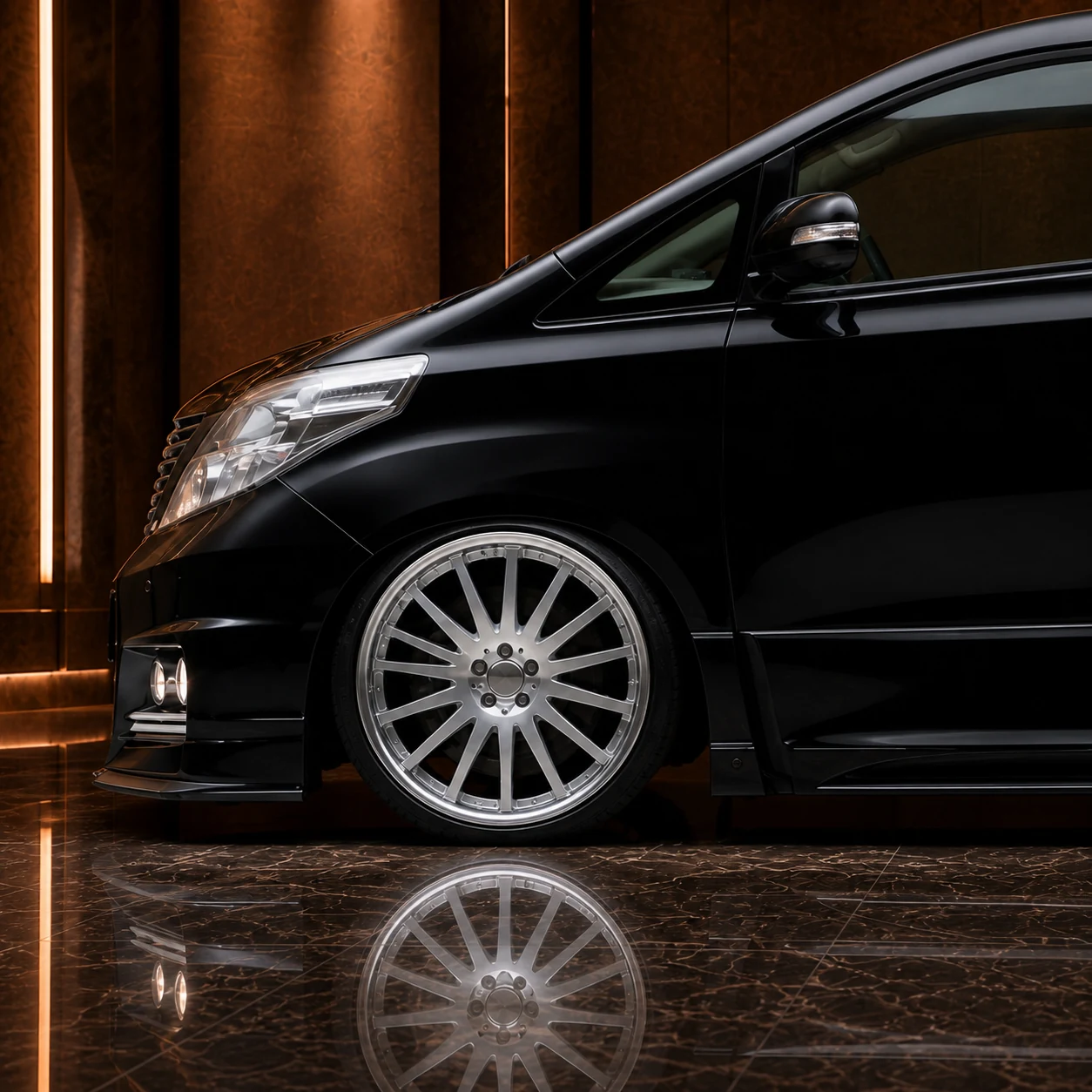 Sport Aero Black Edition FOG — Toyota Alphard 20 Pre-Facelift (2008–2011) — wheel and side detail