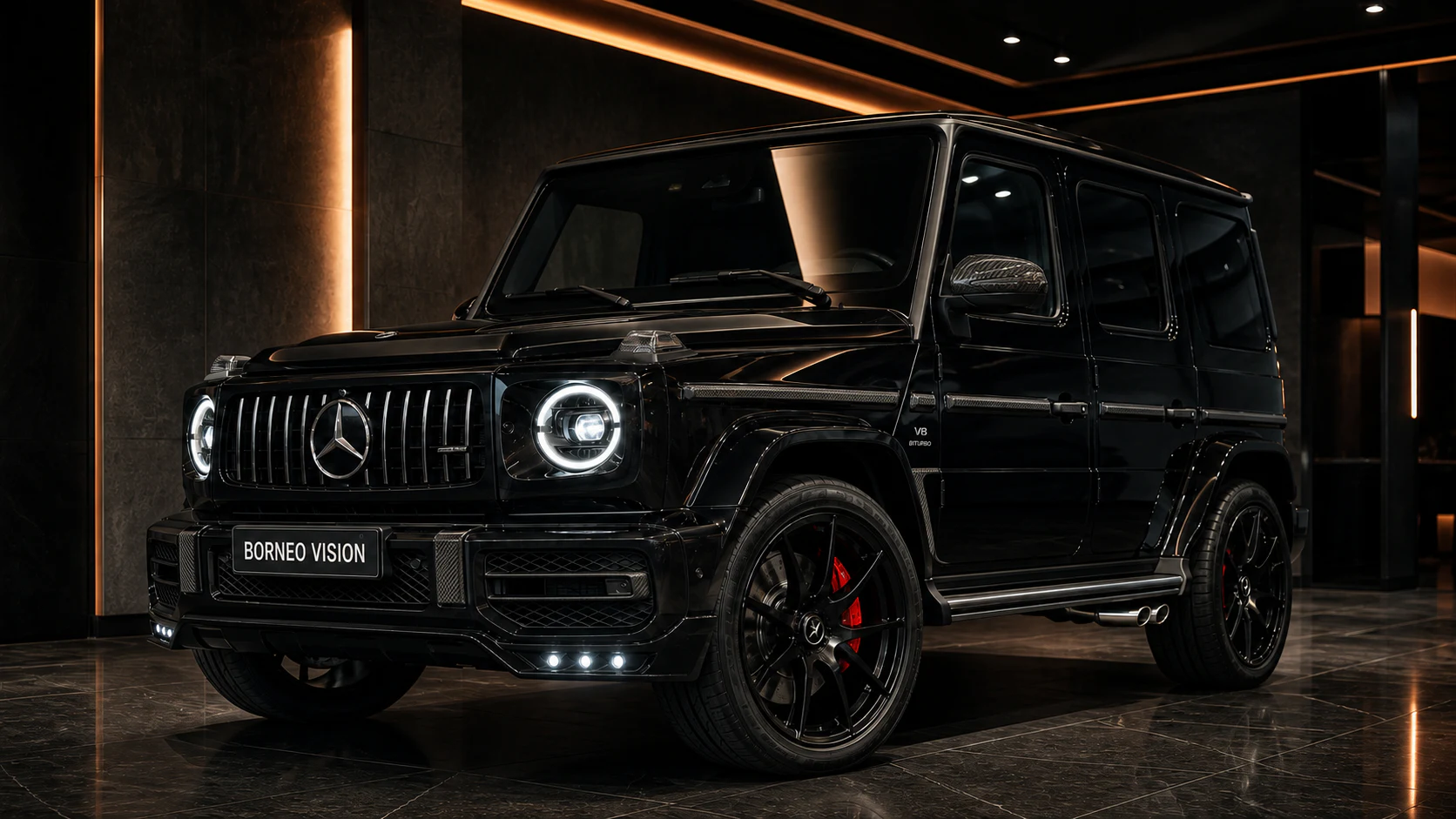 Obsidian Black Mercedes-AMG G63 full carbon-accent complete front AI concept visual