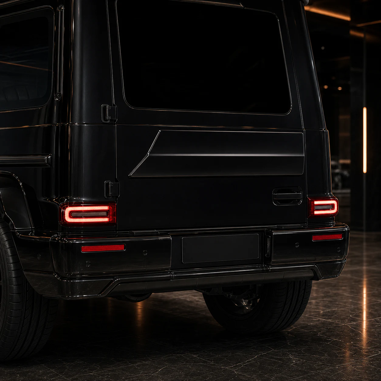 Mercedes-AMG G63 spare-delete FRP gate garnish and rear half spoiler AI concept detail