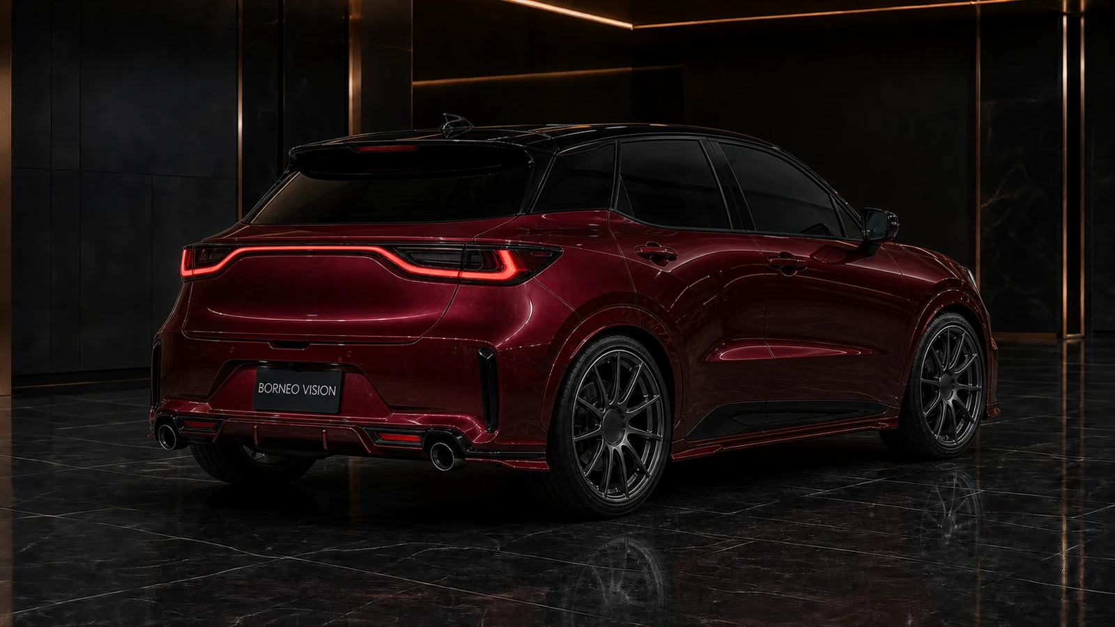 Royal Burgundy Lexus LBX Morizo RR FRP Recommended clean upper rear AI concept view