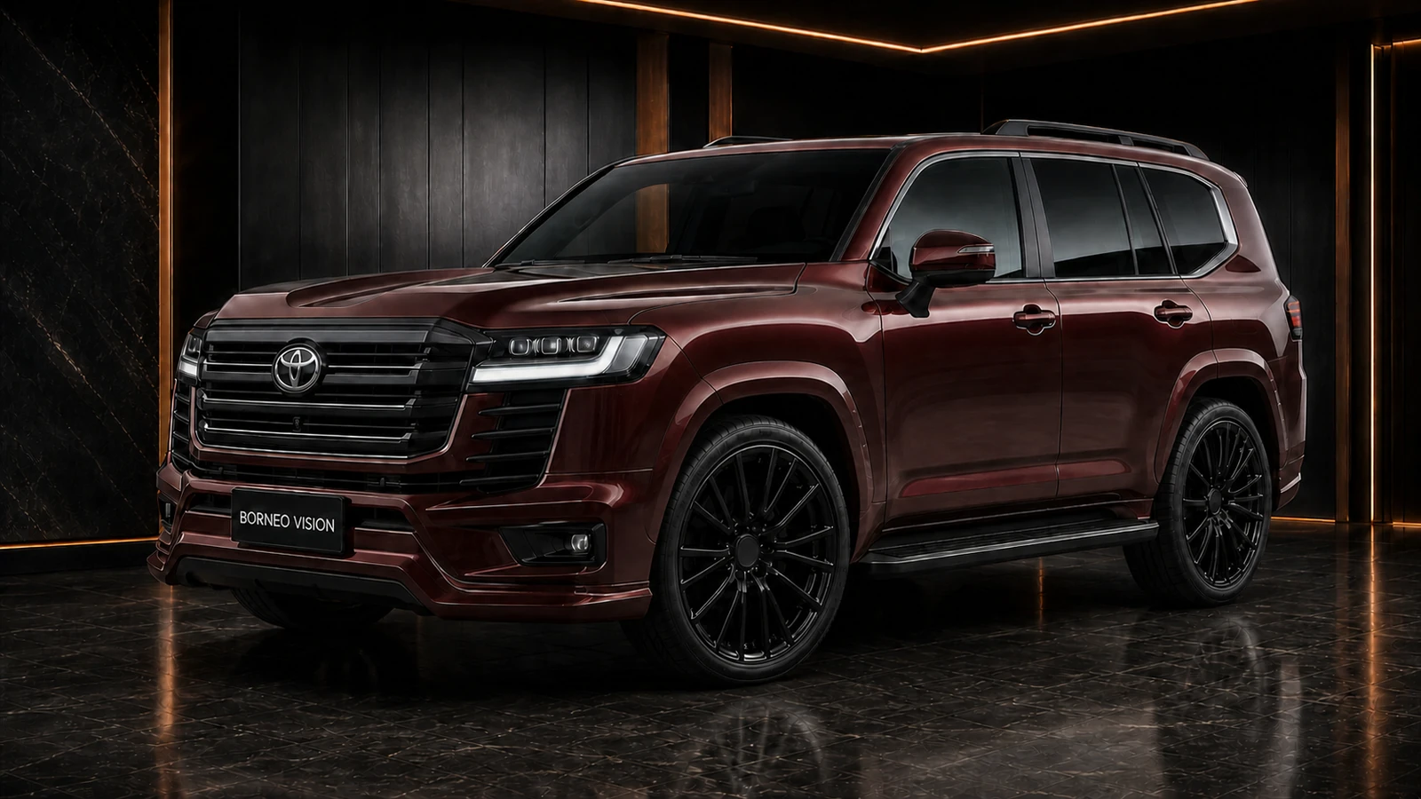 Deep Burgundy factory-width Land Cruiser 300 ZX Urban Recommended non-hitch AI concept visual
