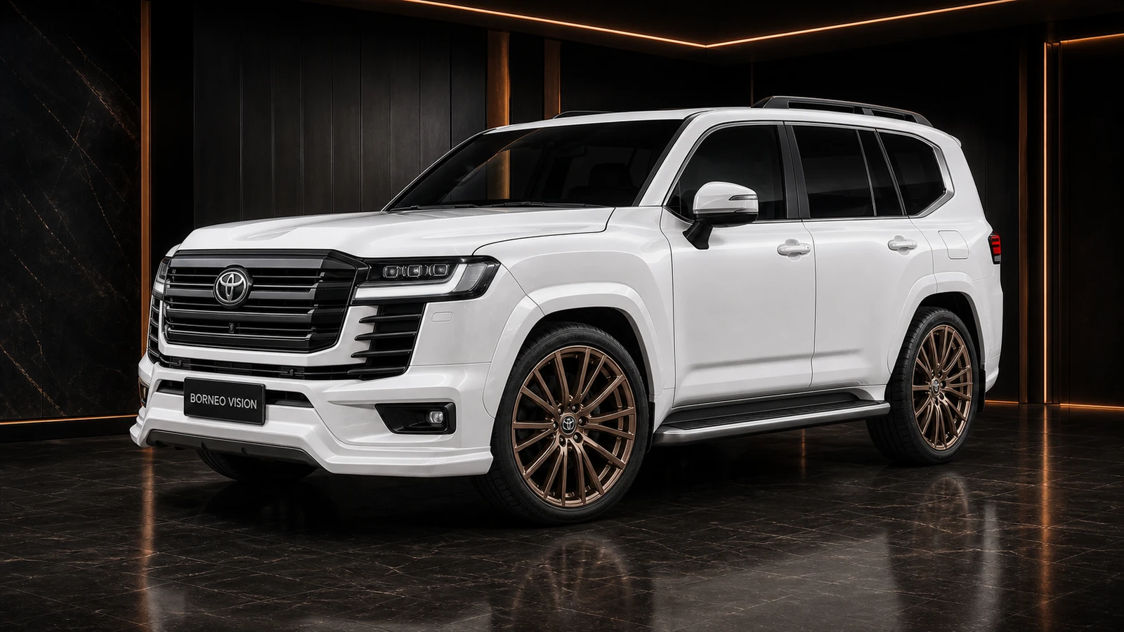Pearl White factory-width Land Cruiser 300 ZX Urban Recommended tow-hitch AI concept visual