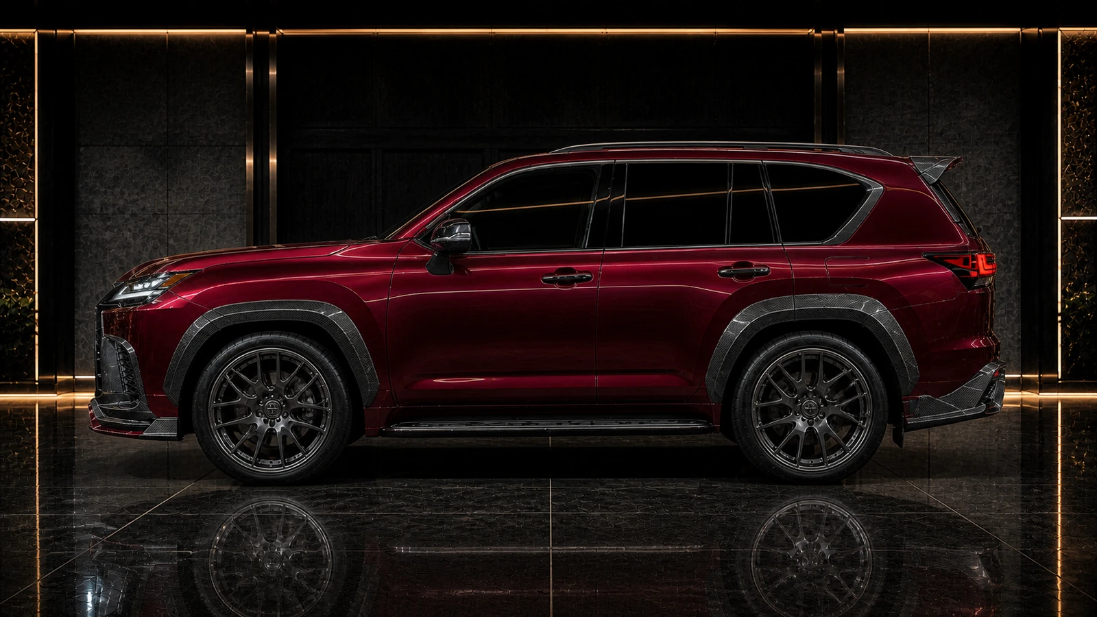 Royal Burgundy Lexus LX600 LX700h exposed-carbon 50 mm arches AI concept profile