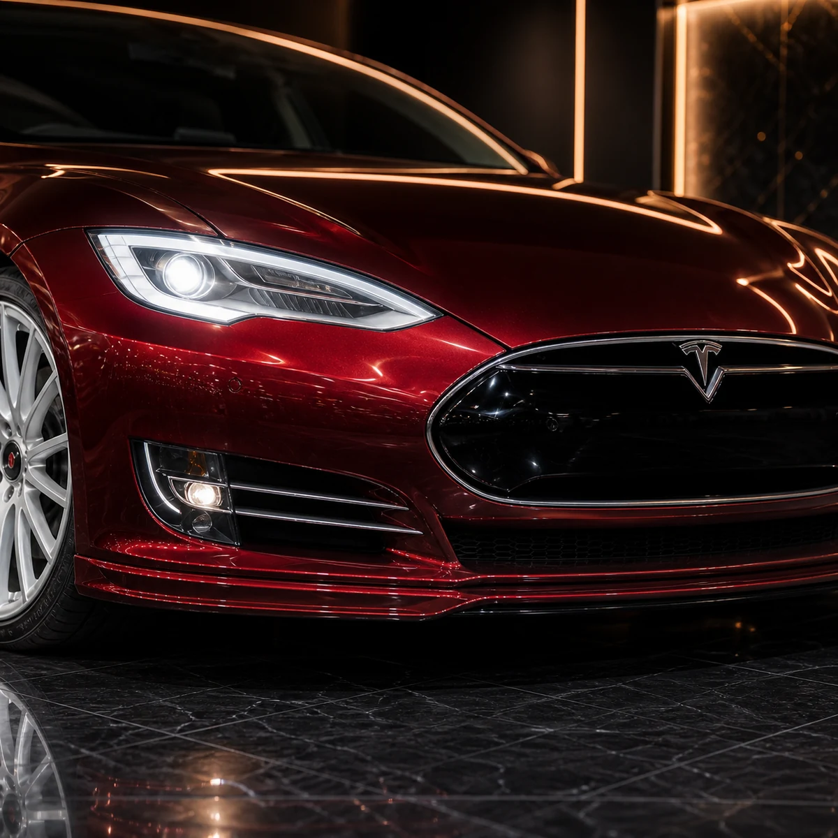 Tesla Model S 85D original nose painted front half and fog garnish AI concept detail