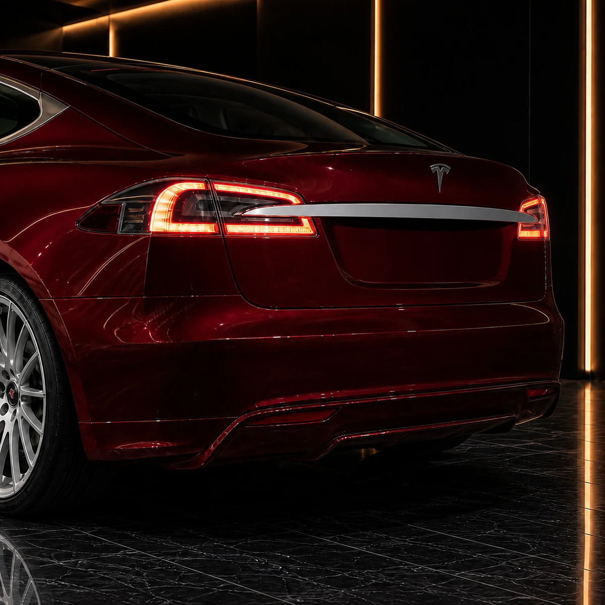 Tesla Model S 85D clean trunk and painted rear half without spoiler AI concept detail