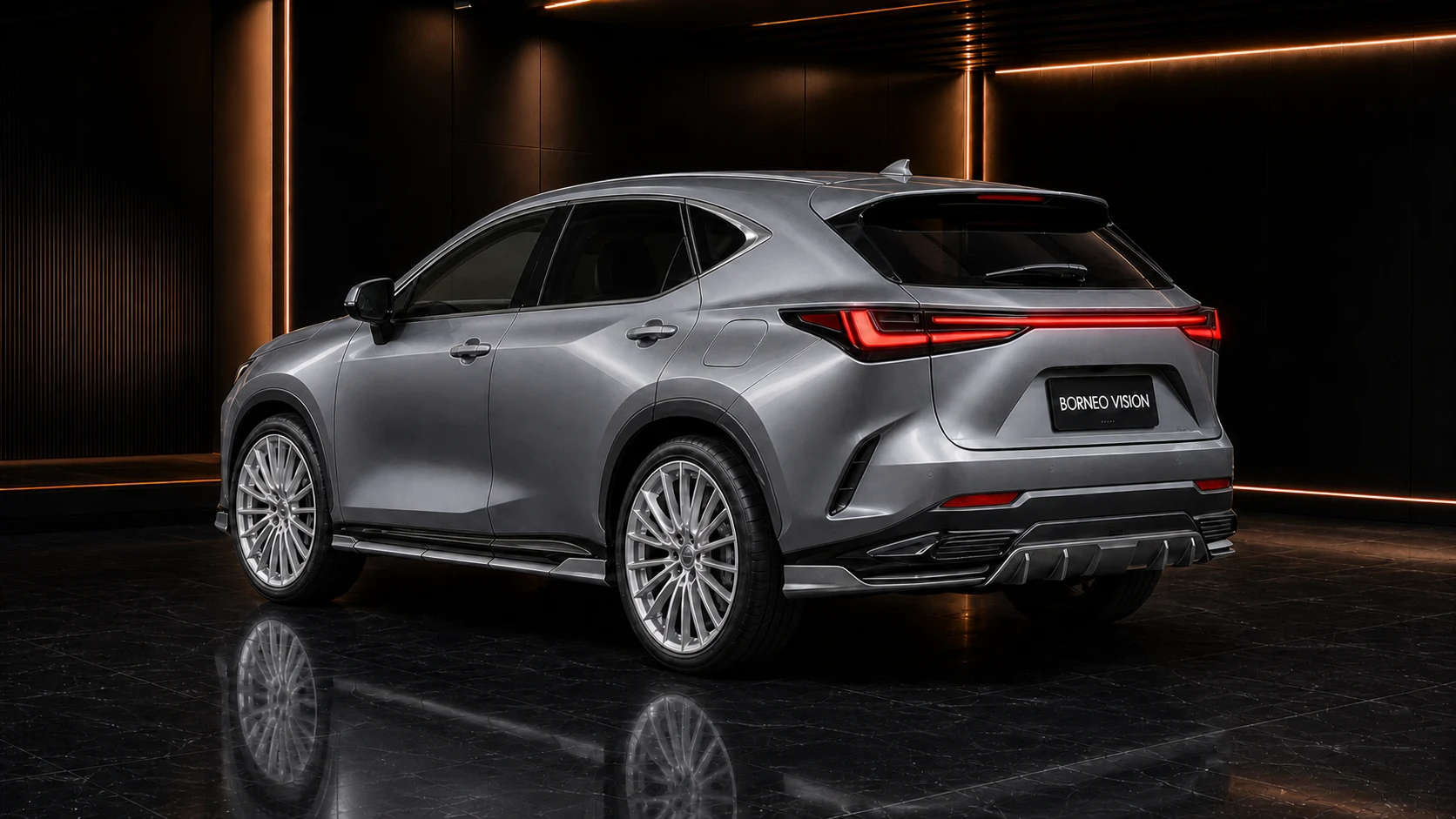 Titanium Grey Lexus NX Version L Core Aero rear diffuser and factory dark arches AI concept visual