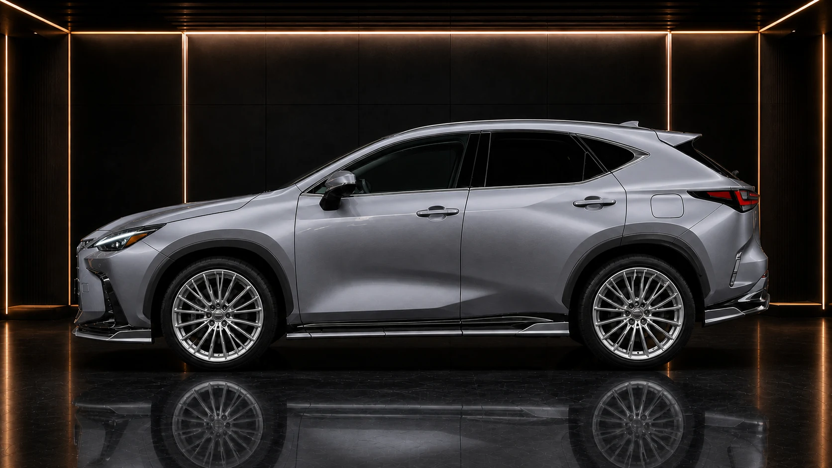 Titanium Grey Lexus NX Version L Core Aero six-piece side under AI concept visual