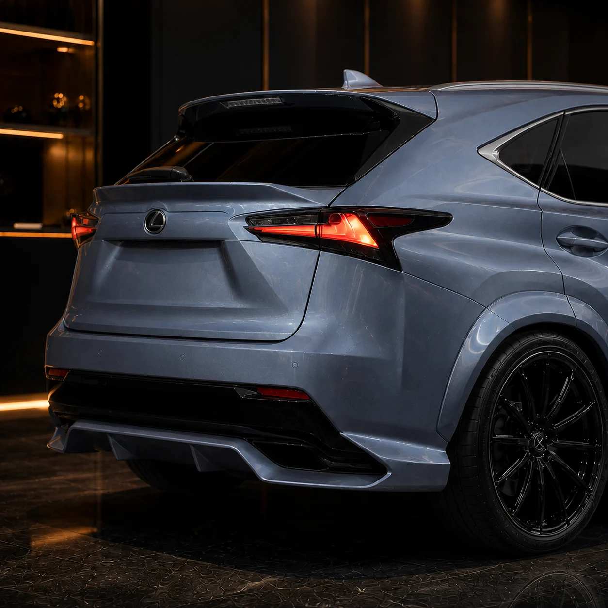 Lexus NX200t concealed-exhaust rear diffuser, spoilers and 35 mm rear arch AI concept detail
