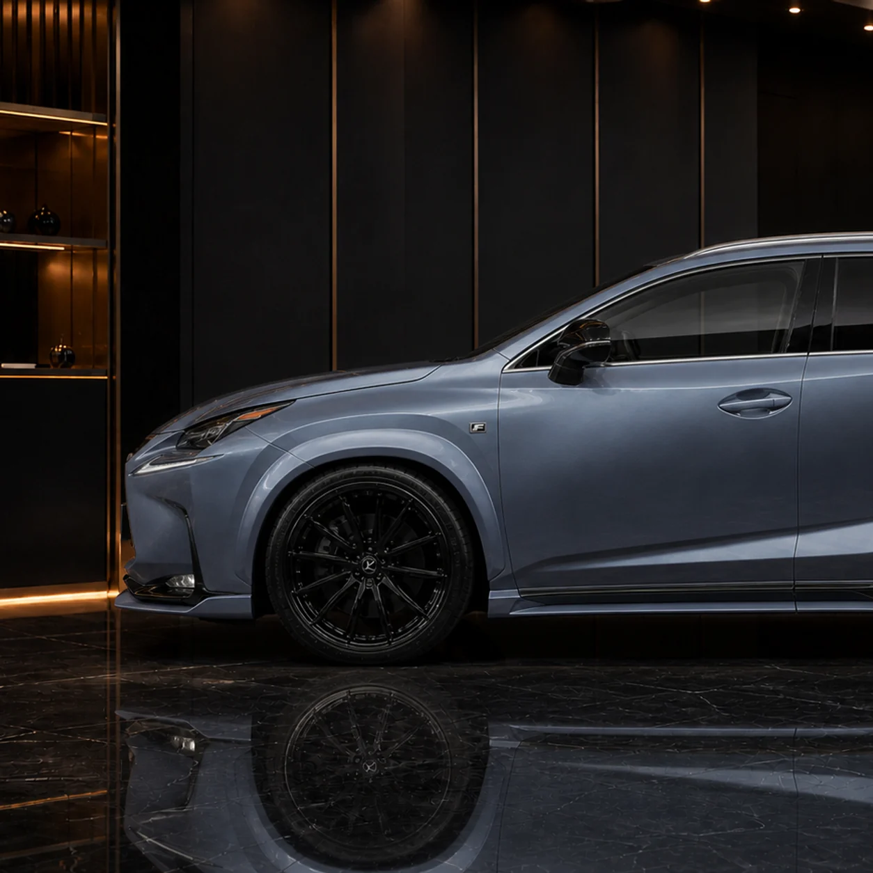 Lexus NX200t black wheel, 35 mm replacement arch and side under AI concept detail