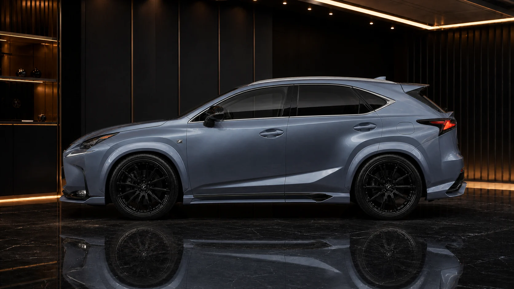 Titanium Blue-Grey Lexus NX200t F SPORT eight-piece 35 mm wide side AI concept visual