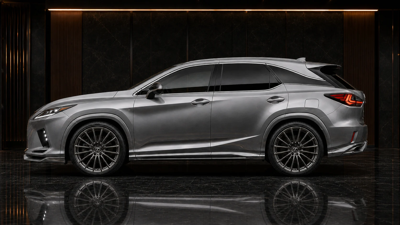 Titanium Grey Lexus RX300 F SPORT 8–10 mm mild-arch side AI concept visual