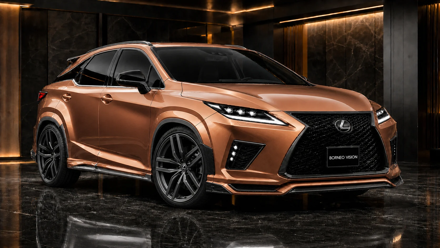 Borneo Copper Lexus RX450h F SPORT 30 mm carbon-accent wide complete front AI concept visual