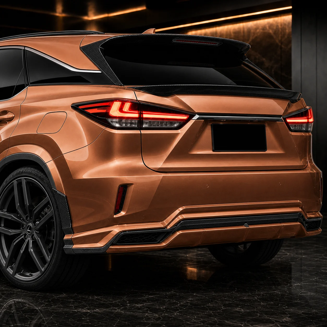 Lexus RX450h concealed-exhaust rear under, carbon spoilers and wide arch AI concept detail
