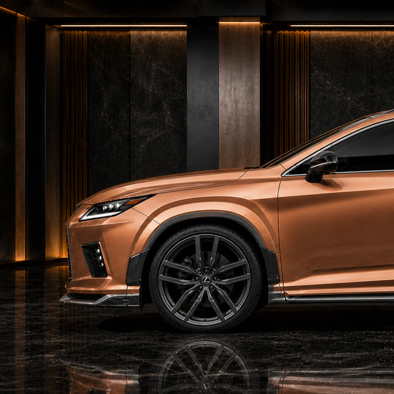 Lexus RX450h graphite wheel and CFRP+FRP 30 mm front arch AI concept detail