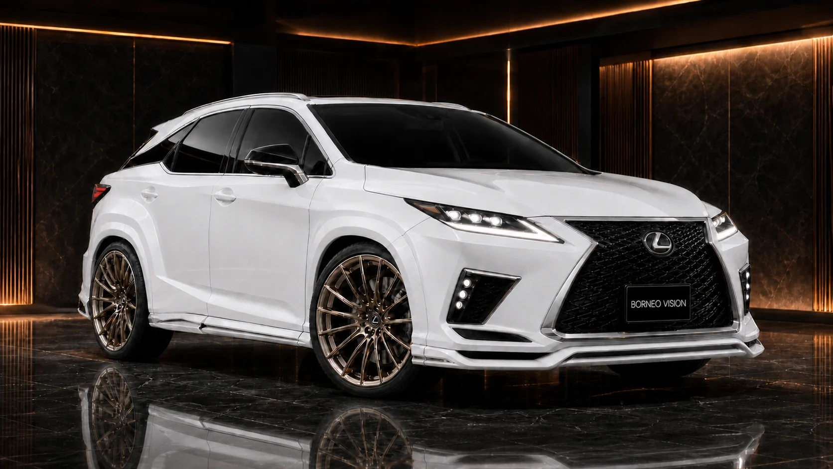 Pearl White Lexus RX450h F SPORT 30 mm wide complete front AI concept visual