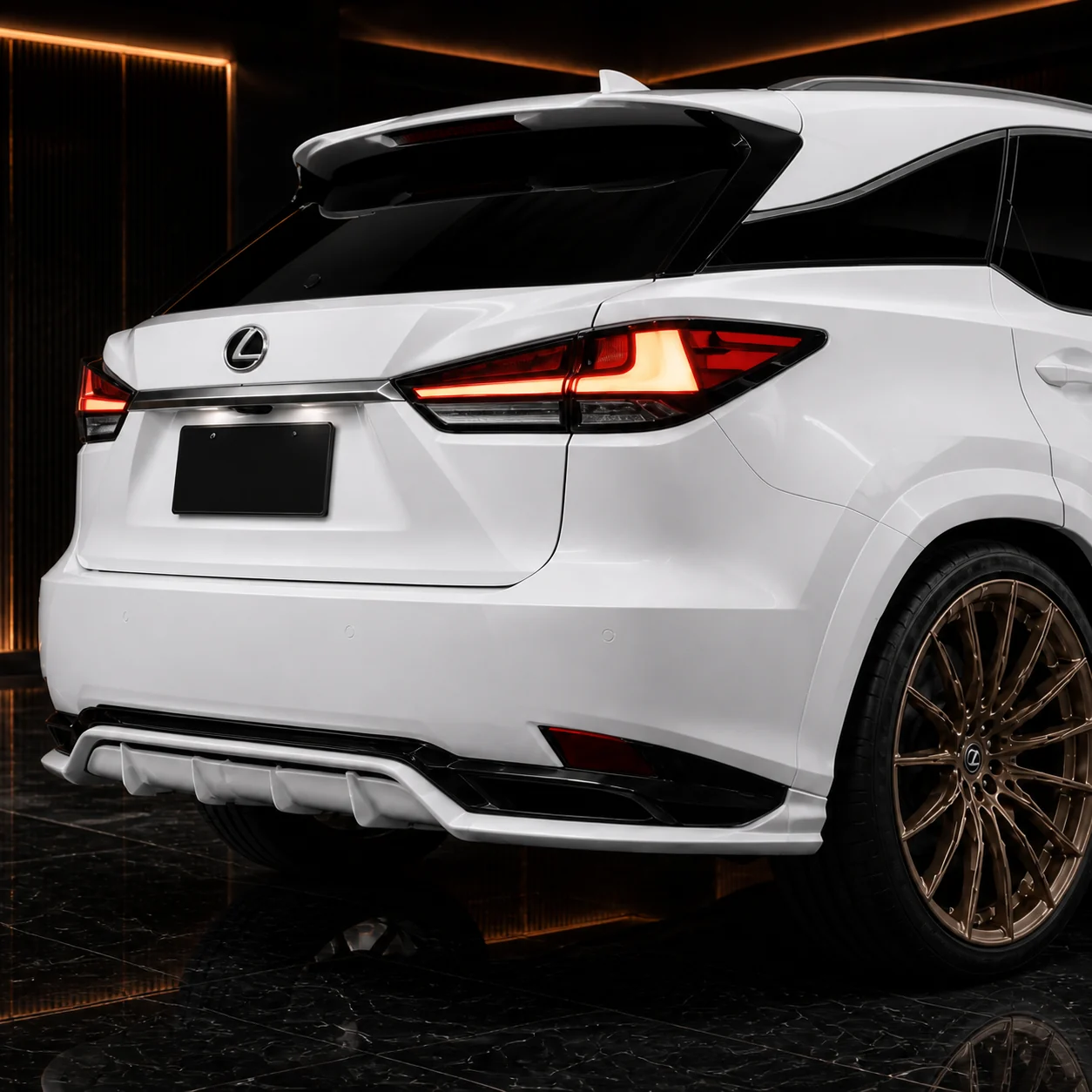 Lexus RX450h hybrid rear under, gate and roof spoiler AI concept detail