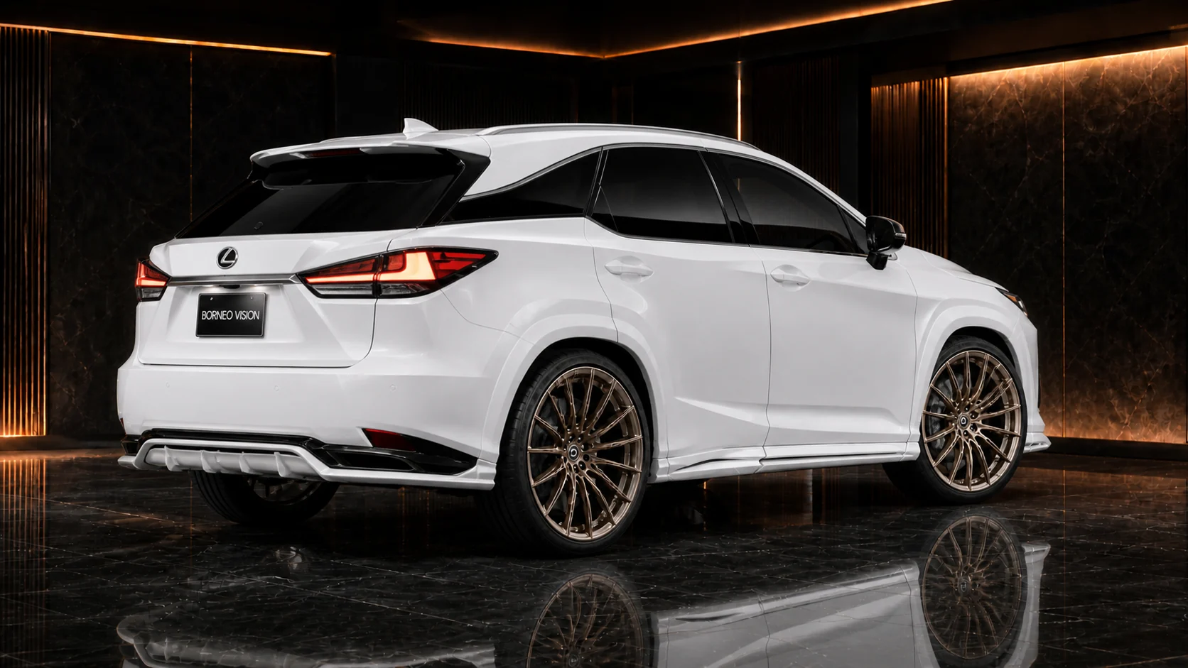 Pearl White Lexus RX450h F SPORT 30 mm wide hybrid rear AI concept visual