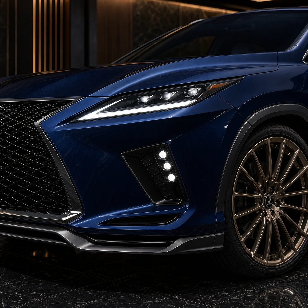 Lexus RX450h F SPORT front under and six-lamp garnish AI concept detail