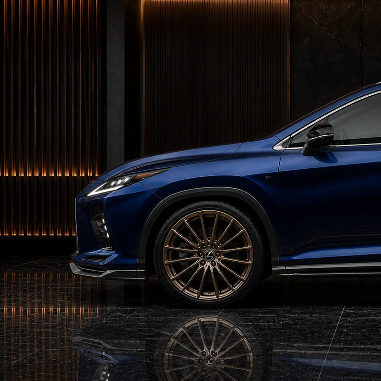 Lexus RX450h bronze wheel, 8–10 mm replacement arch and side under AI concept detail