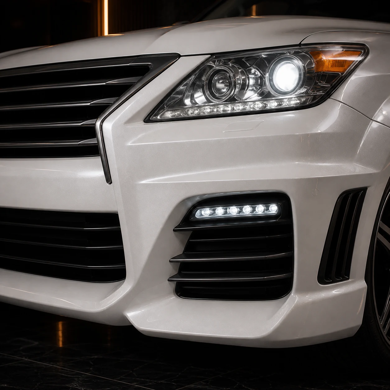 LX570 Sport Aero Black Edition 2008–2012 historical design reference — front bumper LED detail