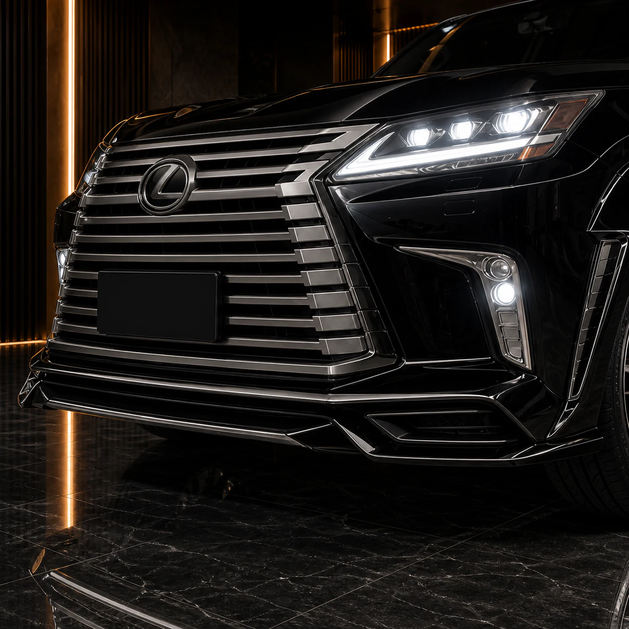Lexus LX570 BV Sport Aero layered front spoiler and chrome garnish detail concept visual