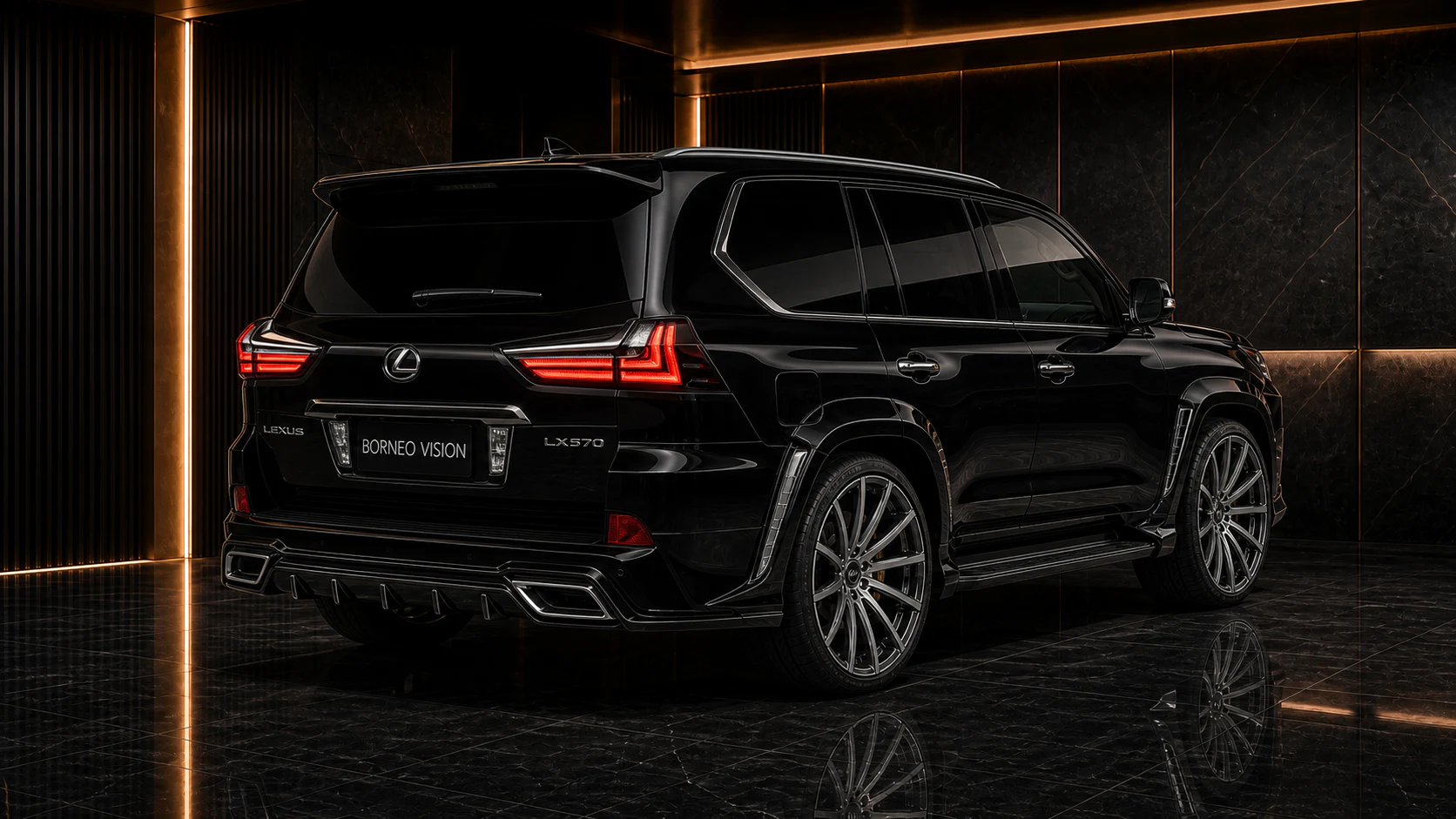 Obsidian Black Lexus LX570 BV Sport Aero rear three-quarter concept visual