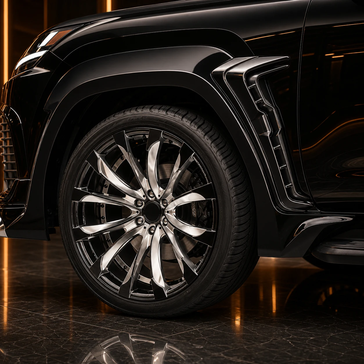 Lexus LX600/700h BV Sport Aero 24-inch wheel and vented over-fender detail concept visual